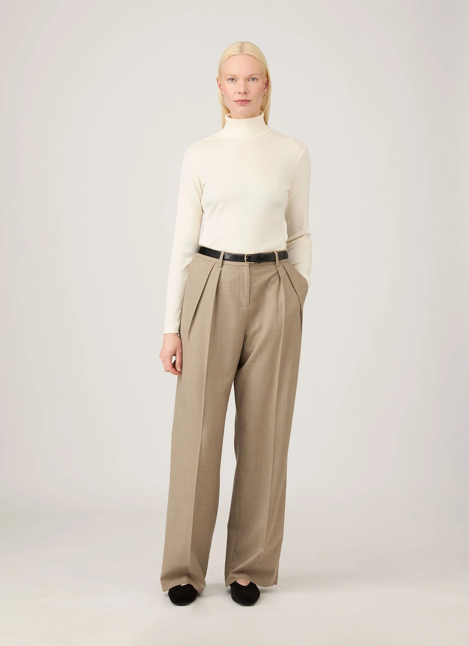 Women's Ribbbed Roll Neck in Ecru - Image 2