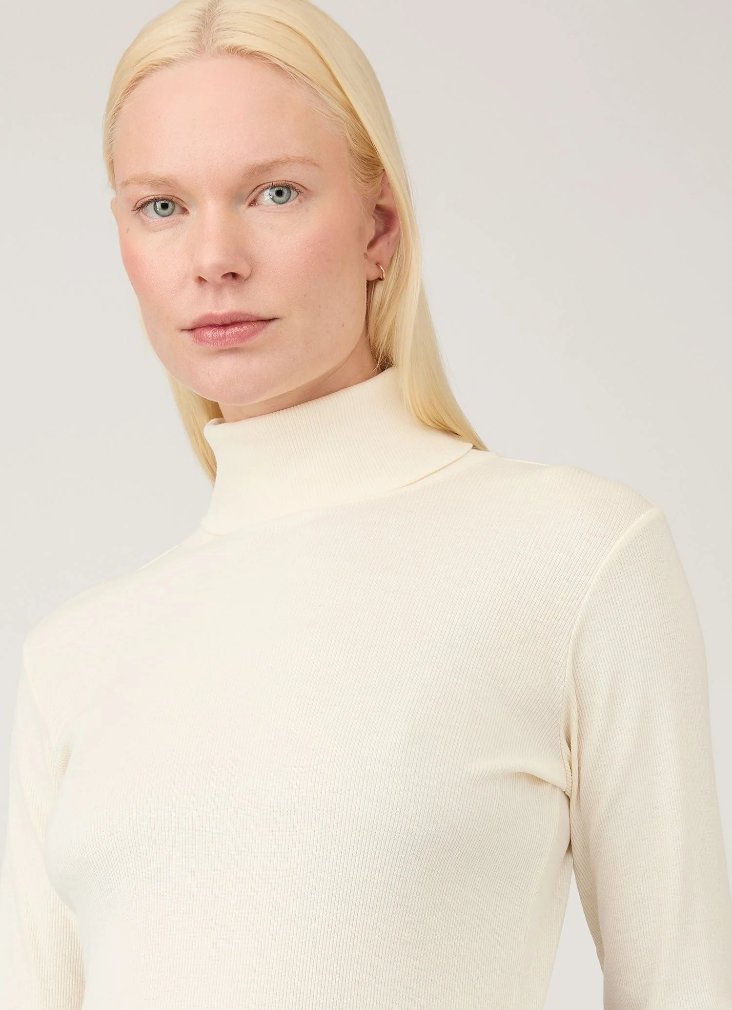 Women's Ribbbed Roll Neck in Ecru - Image 4