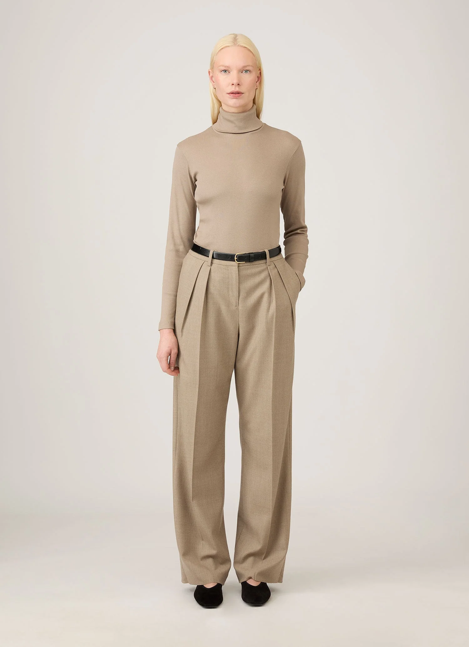 Women's Ribbbed Roll Neck in Mink - Image 2