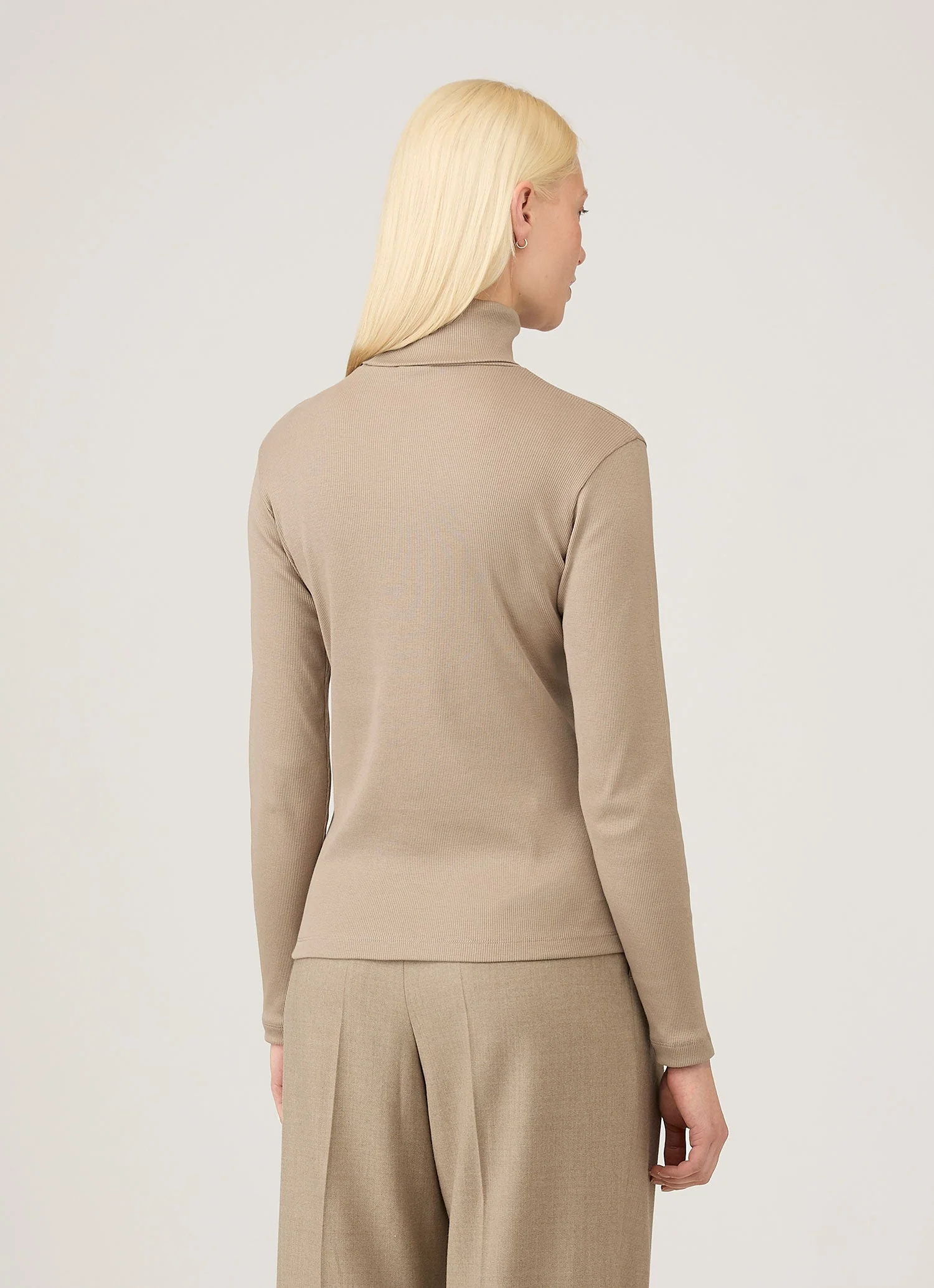 Women's Ribbbed Roll Neck in Mink - Image 3