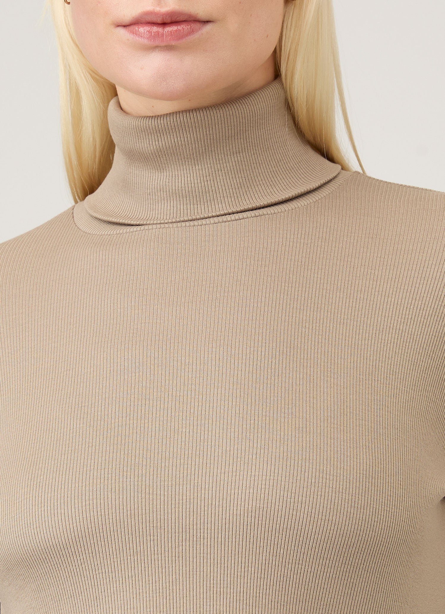 Women's Ribbbed Roll Neck in Mink - Image 4