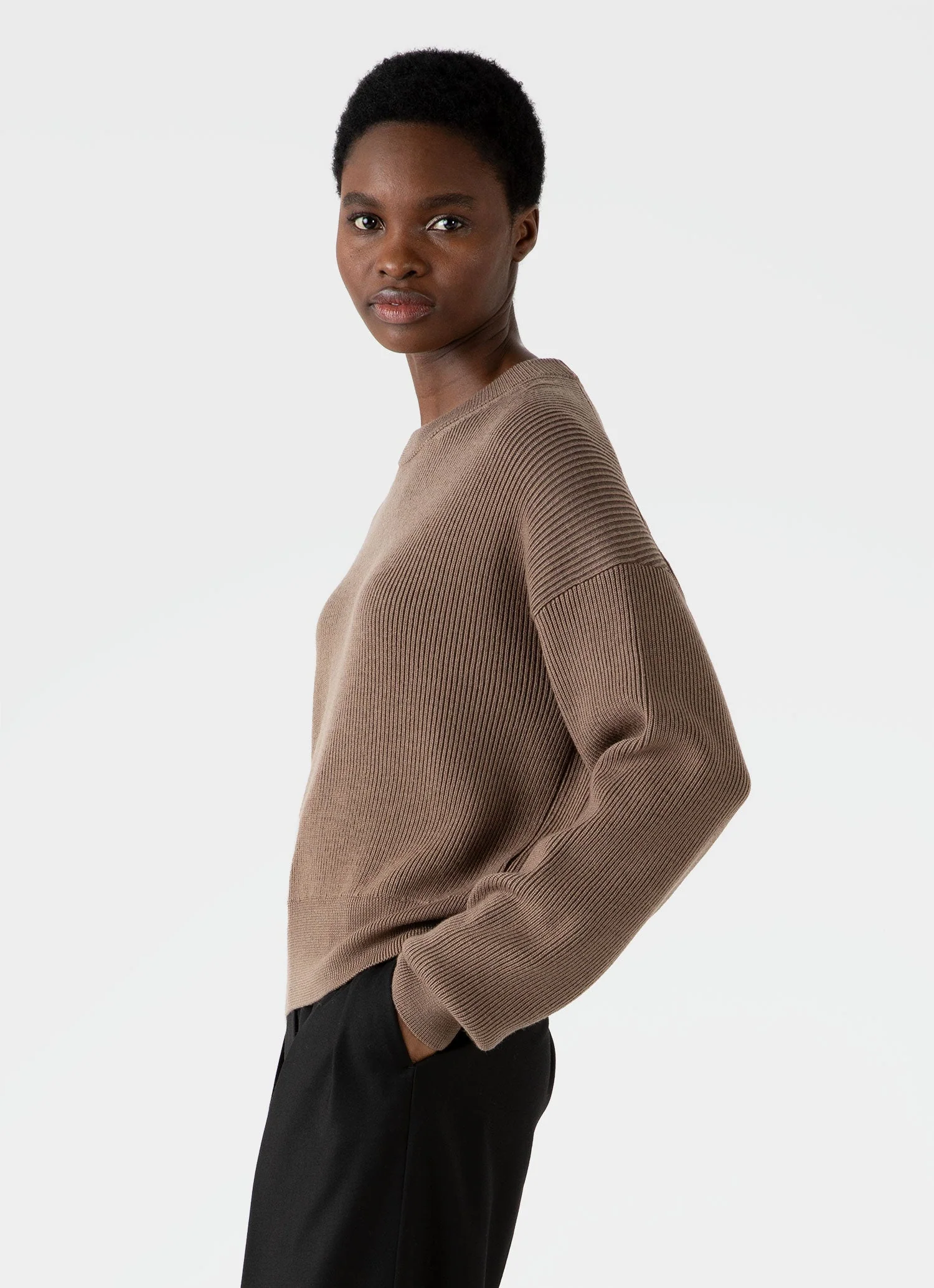 Women's Ribbed Crew Neck Jumper in Cedar - Image 2
