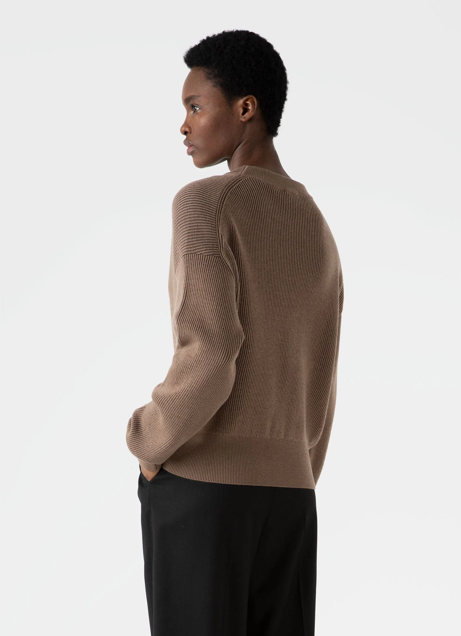 Women's Ribbed Crew Neck Jumper in Cedar - Image 4