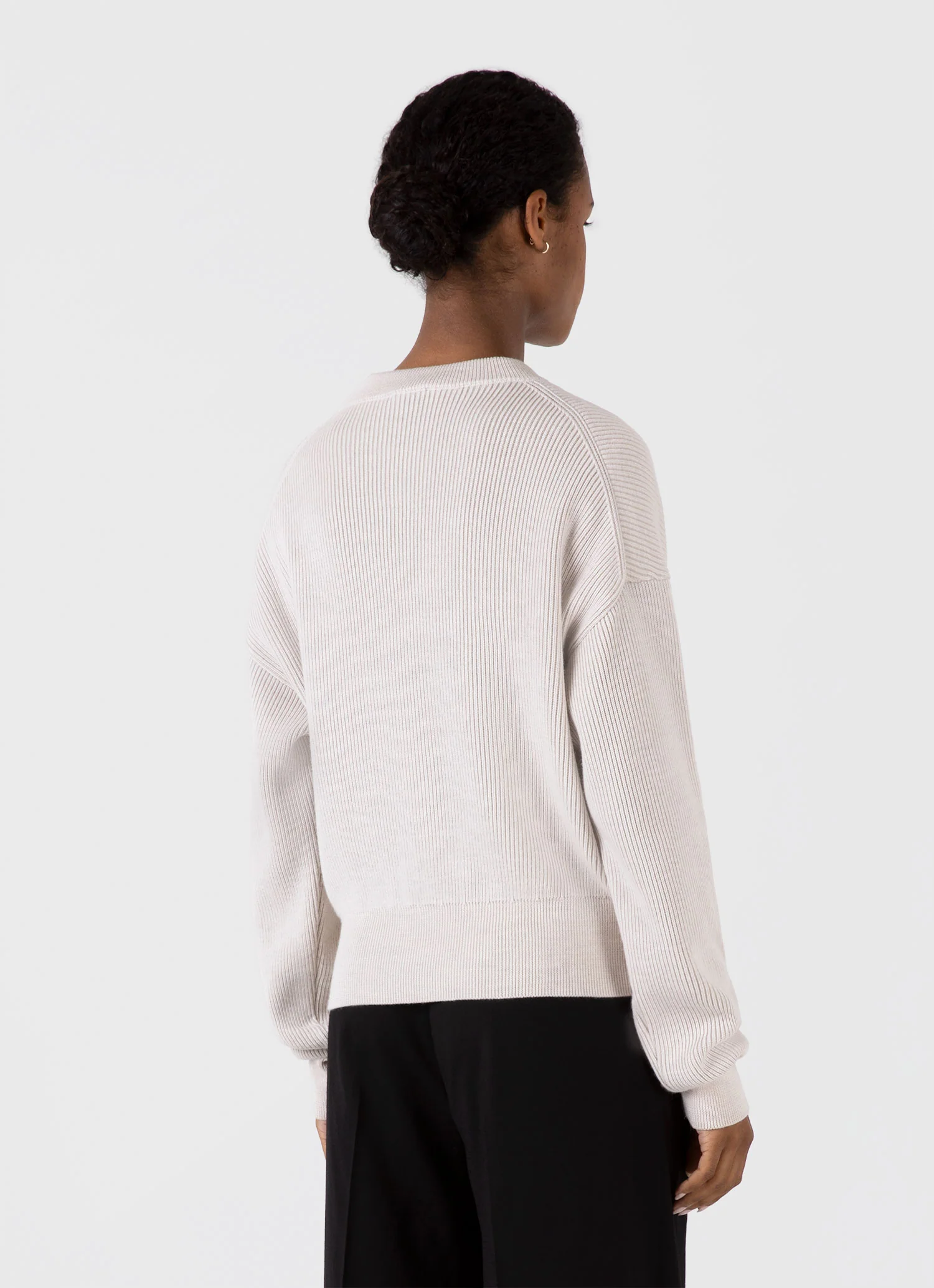 Women's Ribbed Crew Neck Jumper in Ecru - Image 3
