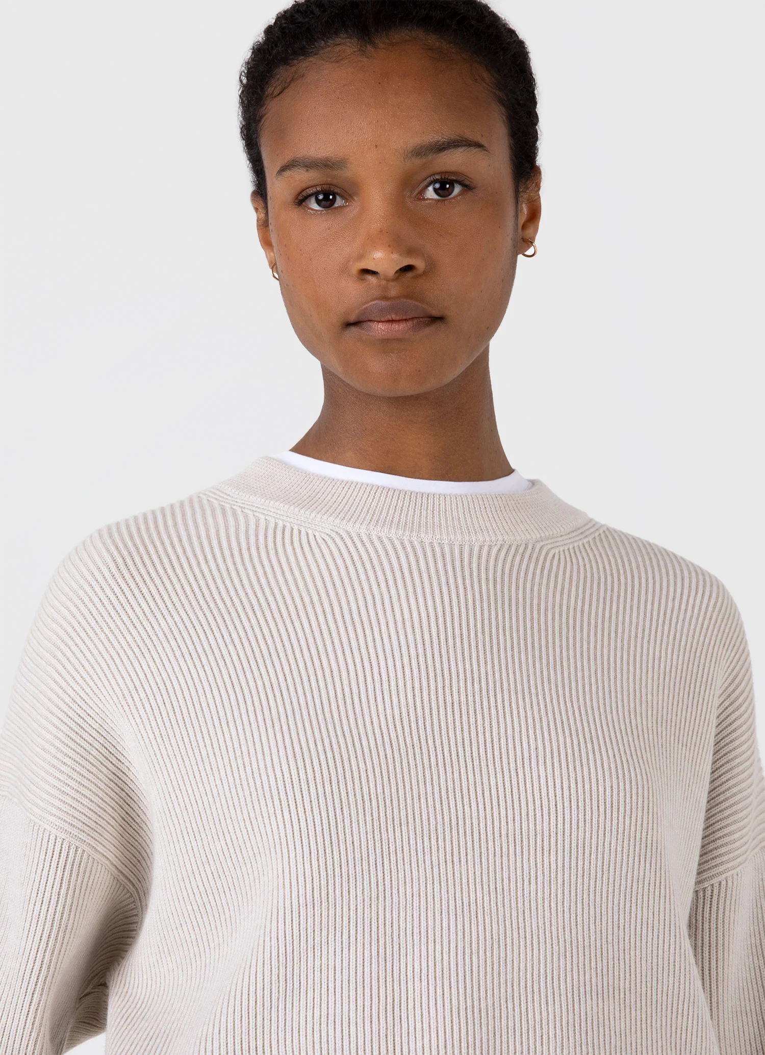 Women's Ribbed Crew Neck Jumper in Ecru - Image 4