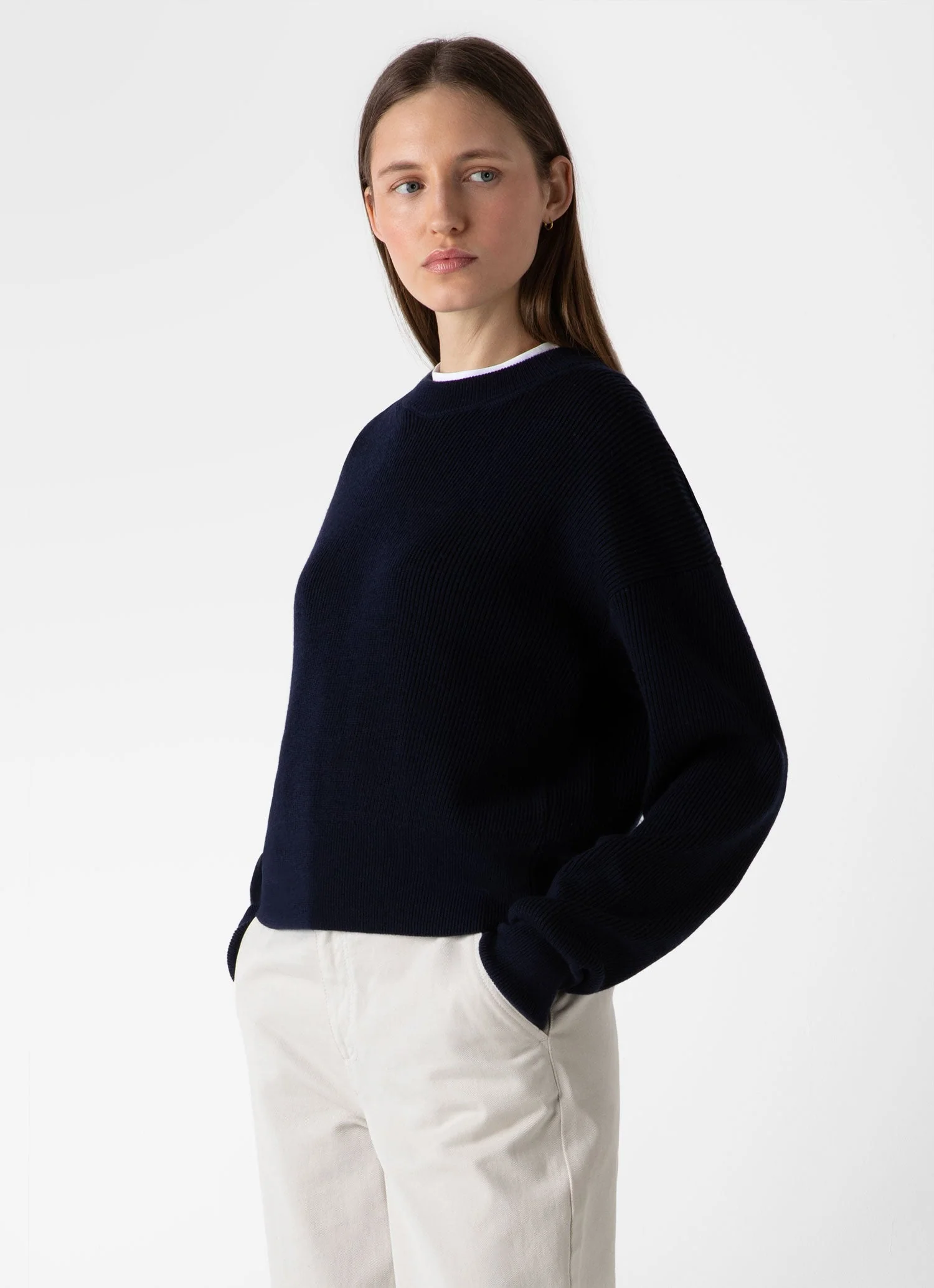 Women's Ribbed Crew Neck Jumper in Navy - Image 2