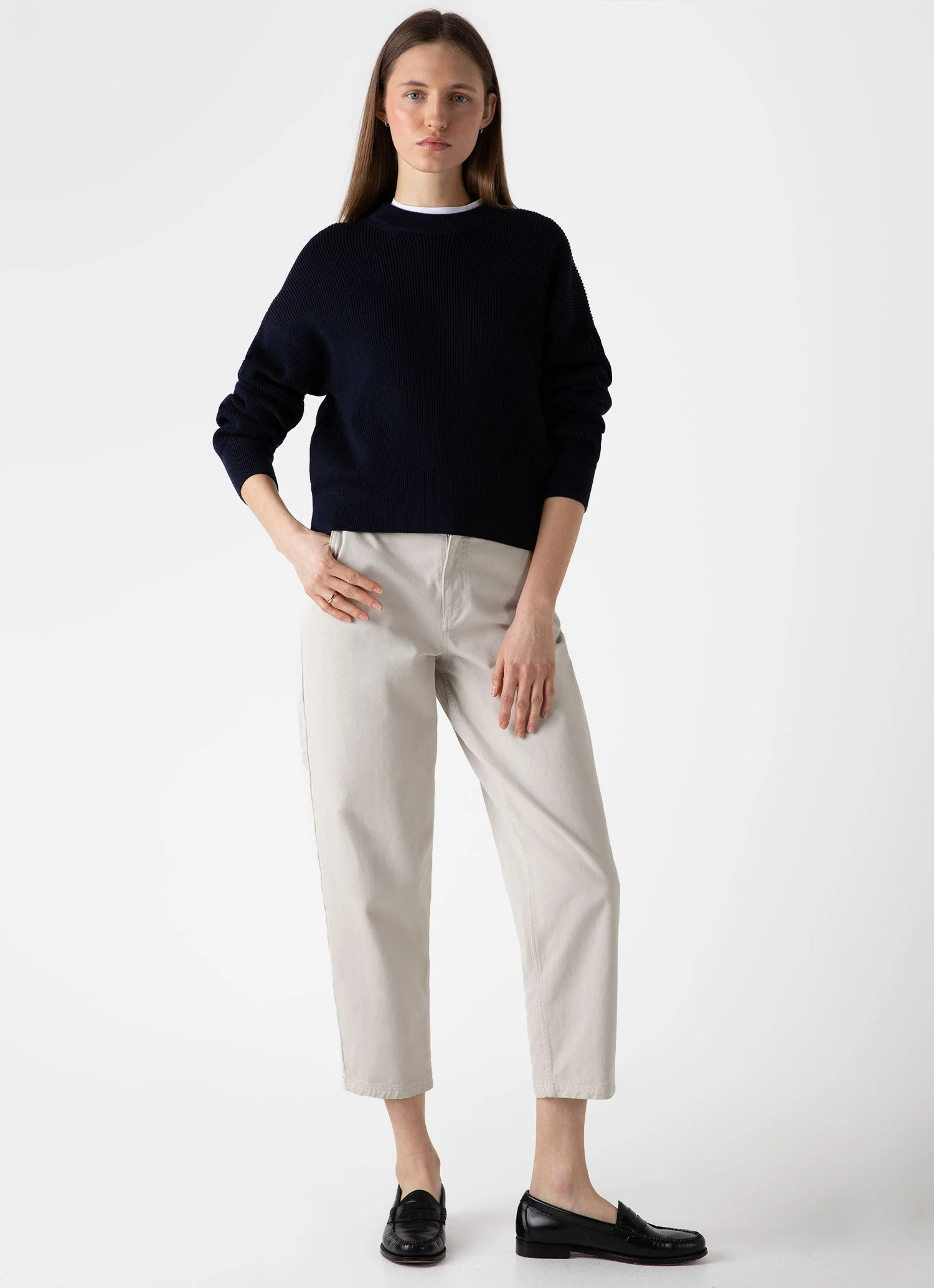 Women's Ribbed Crew Neck Jumper in Navy - Image 3
