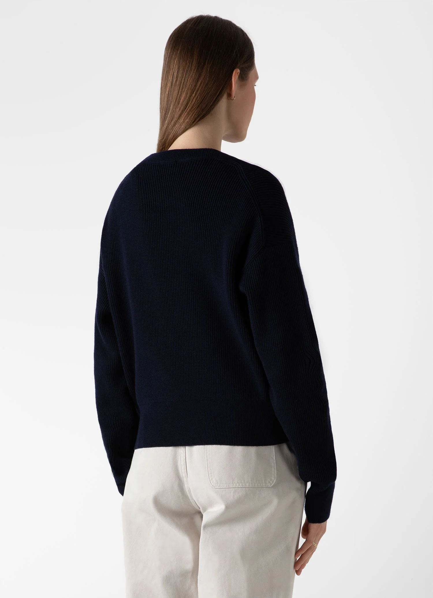 Women's Ribbed Crew Neck Jumper in Navy - Image 4