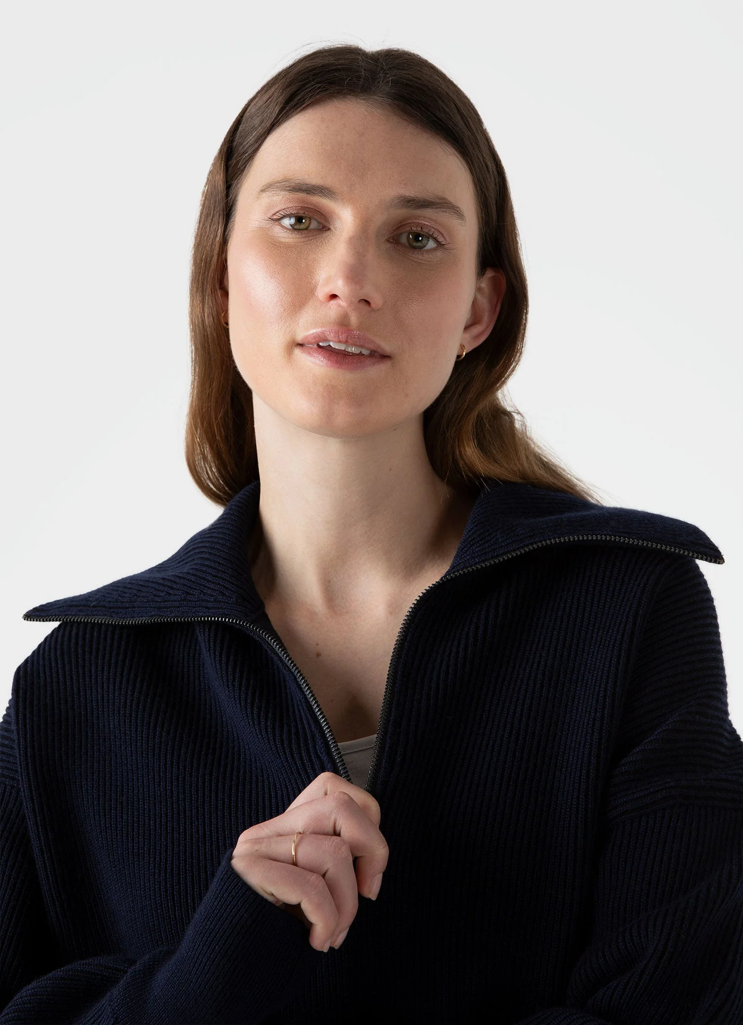 Women's Ribbed Half Zip Jumper in Navy - Image 2
