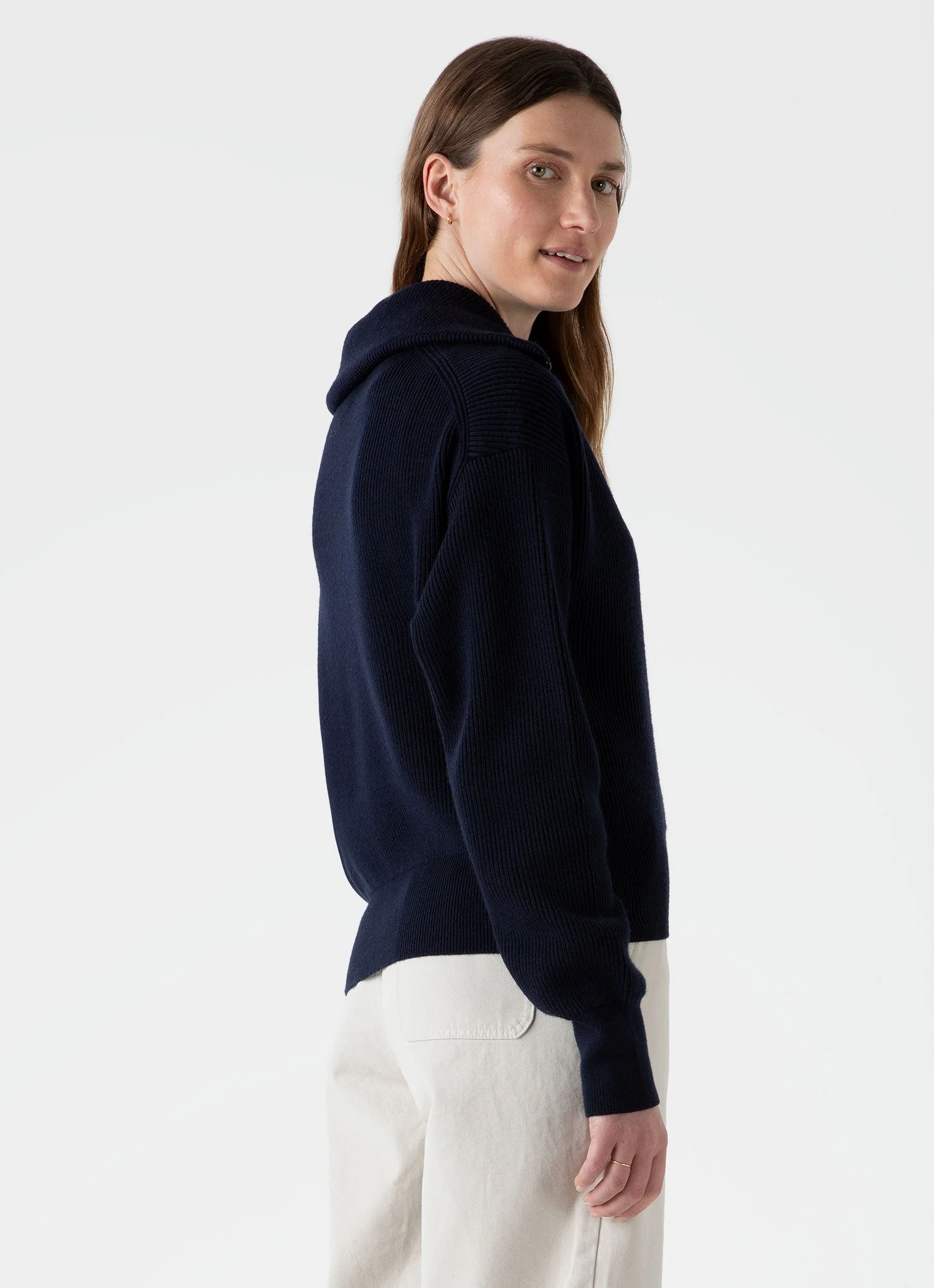 Women's Ribbed Half Zip Jumper in Navy - Image 4