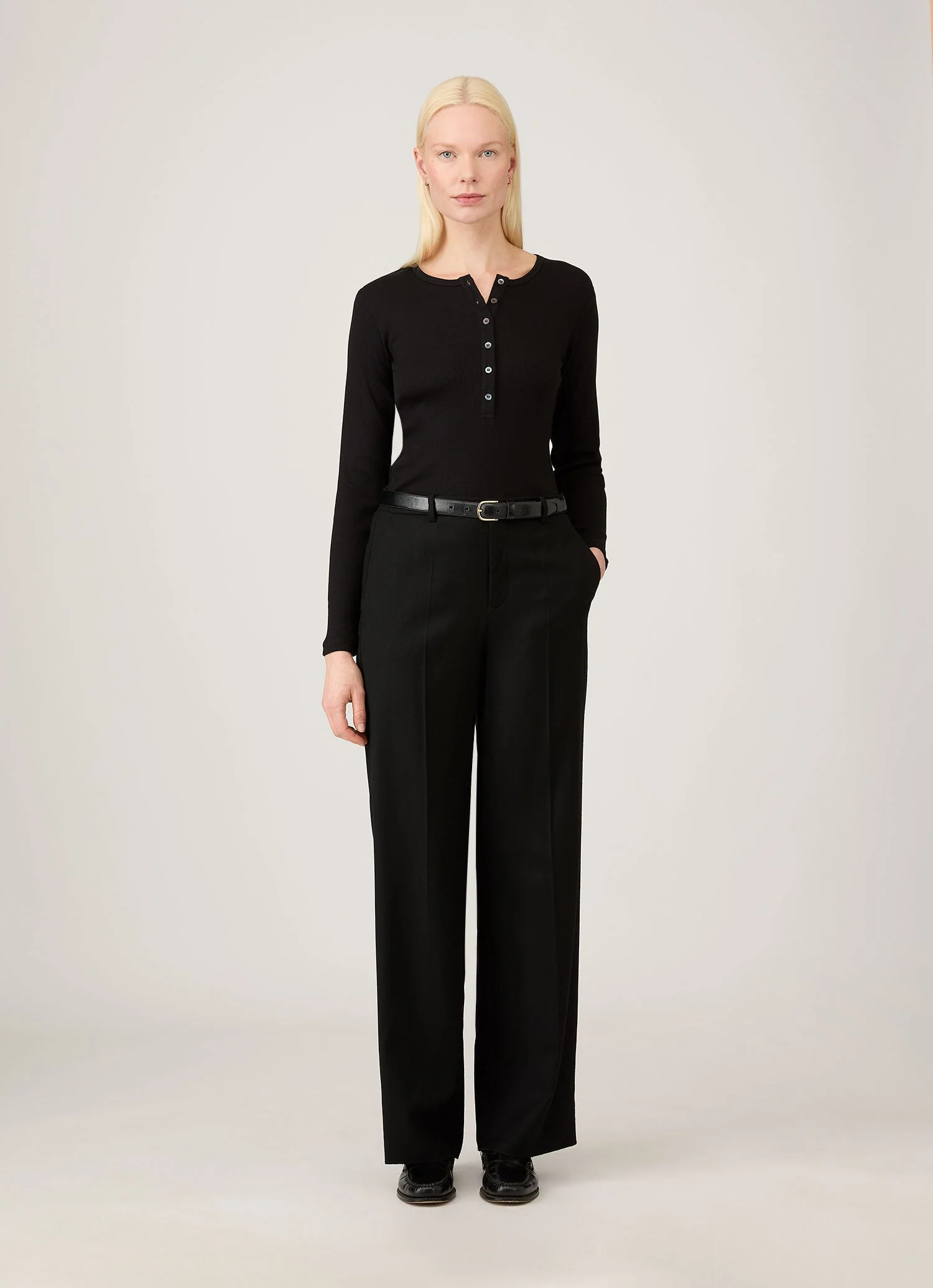 Women's Ribbed Henley in Black - Image 2