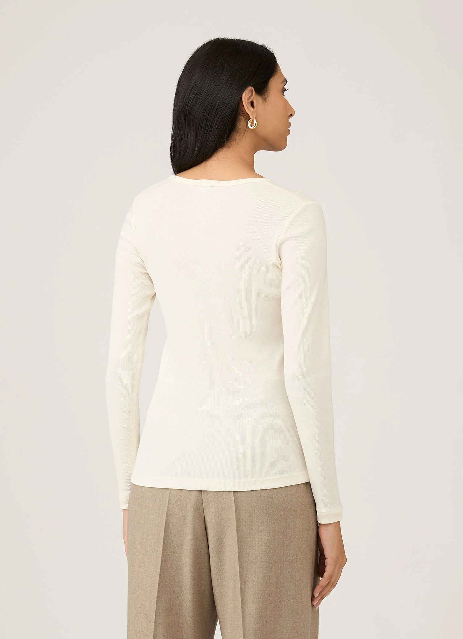 Women's Ribbed Henley in Ecru - Image 3