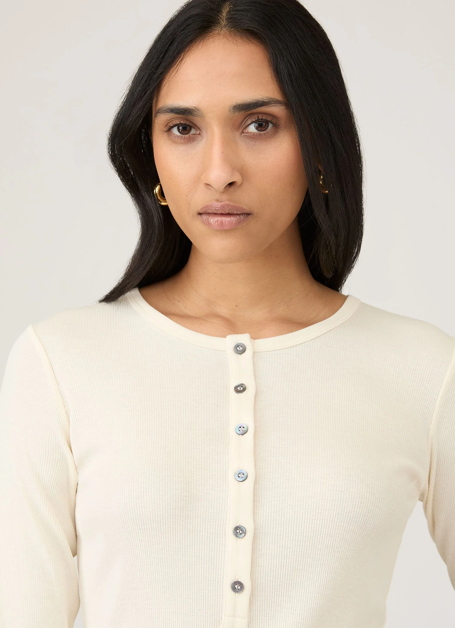 Women's Ribbed Henley in Ecru - Image 4