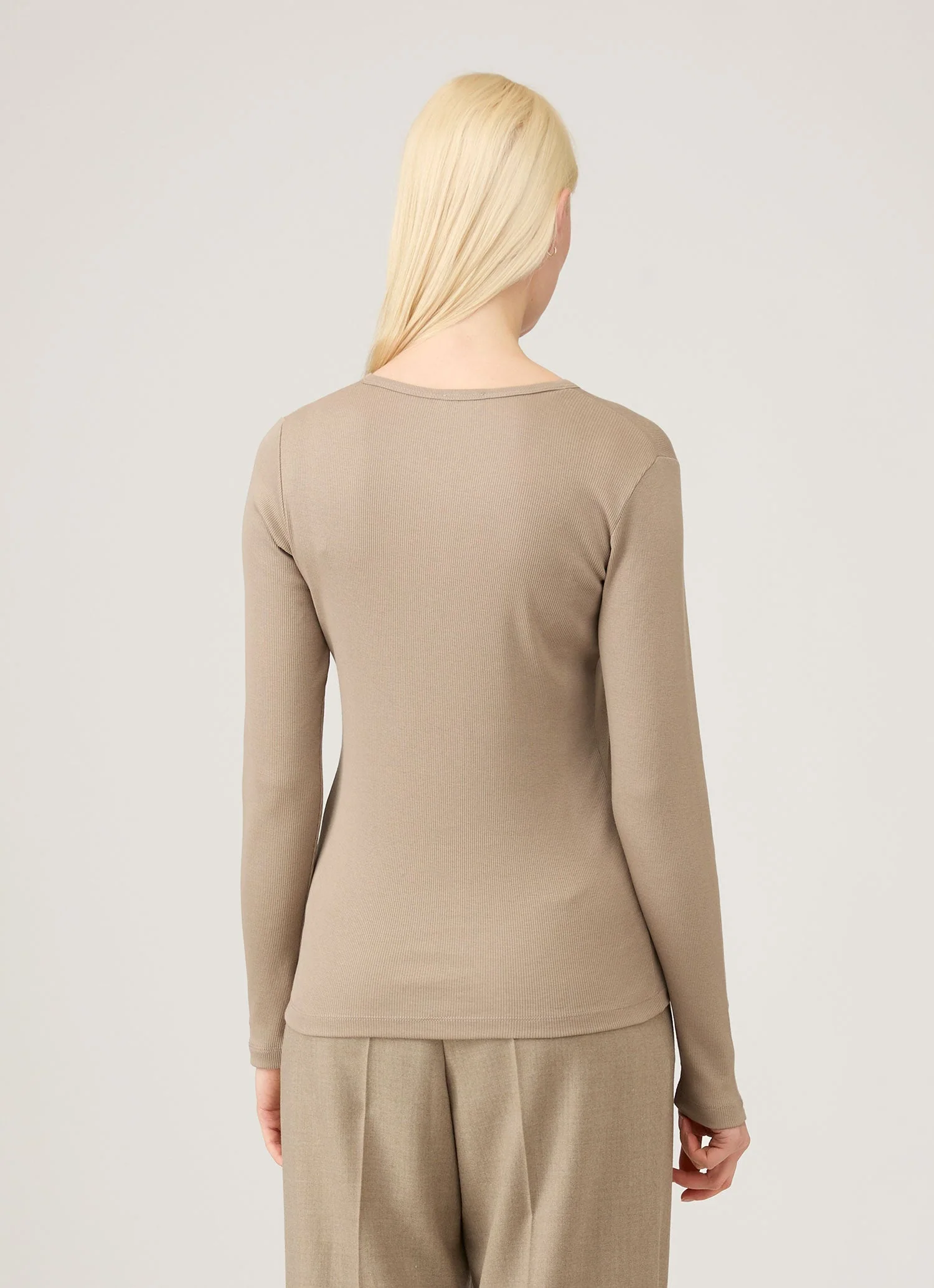 Women's Ribbed Henley in Mink - Image 3