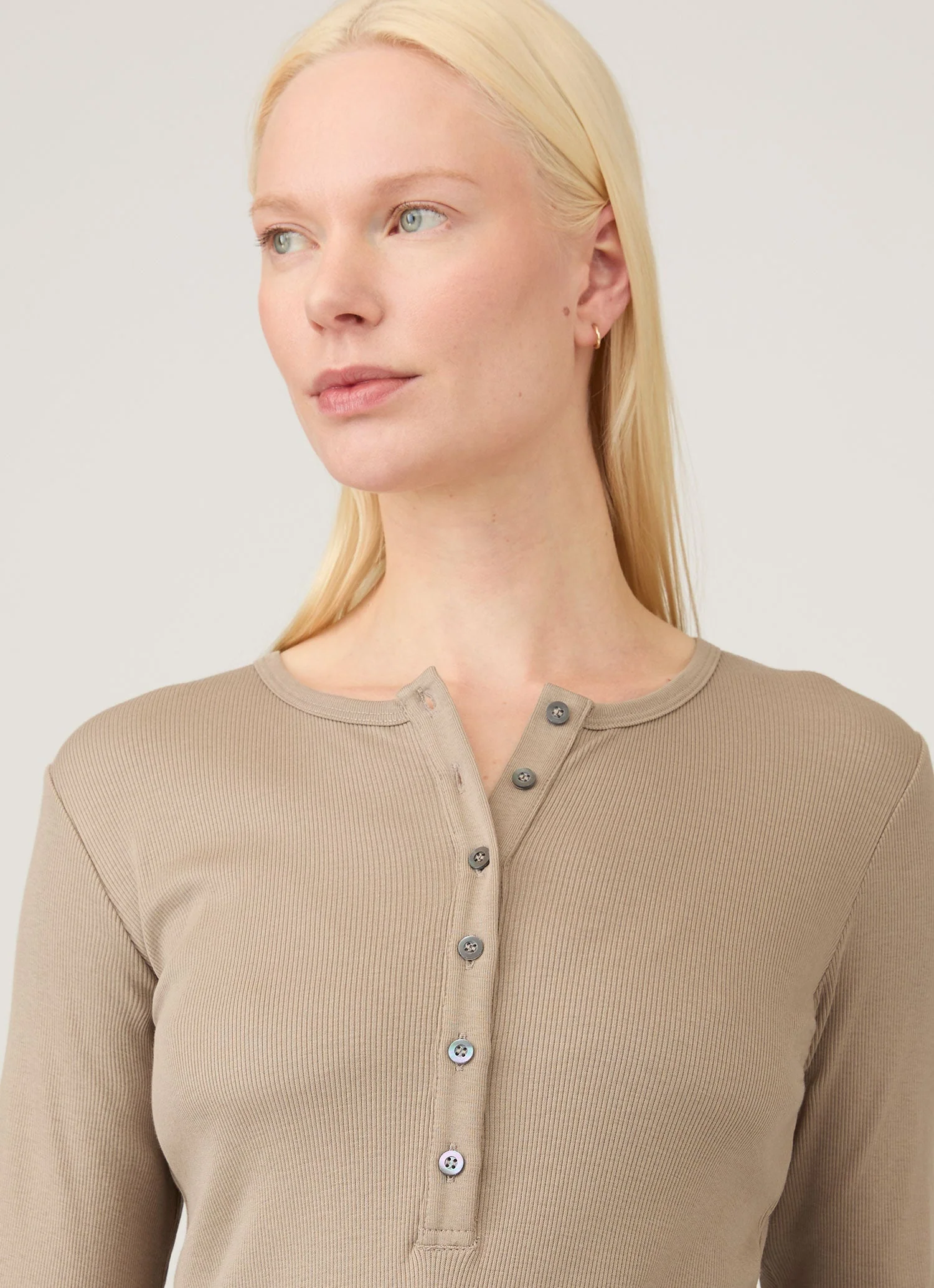 Women's Ribbed Henley in Mink - Image 4