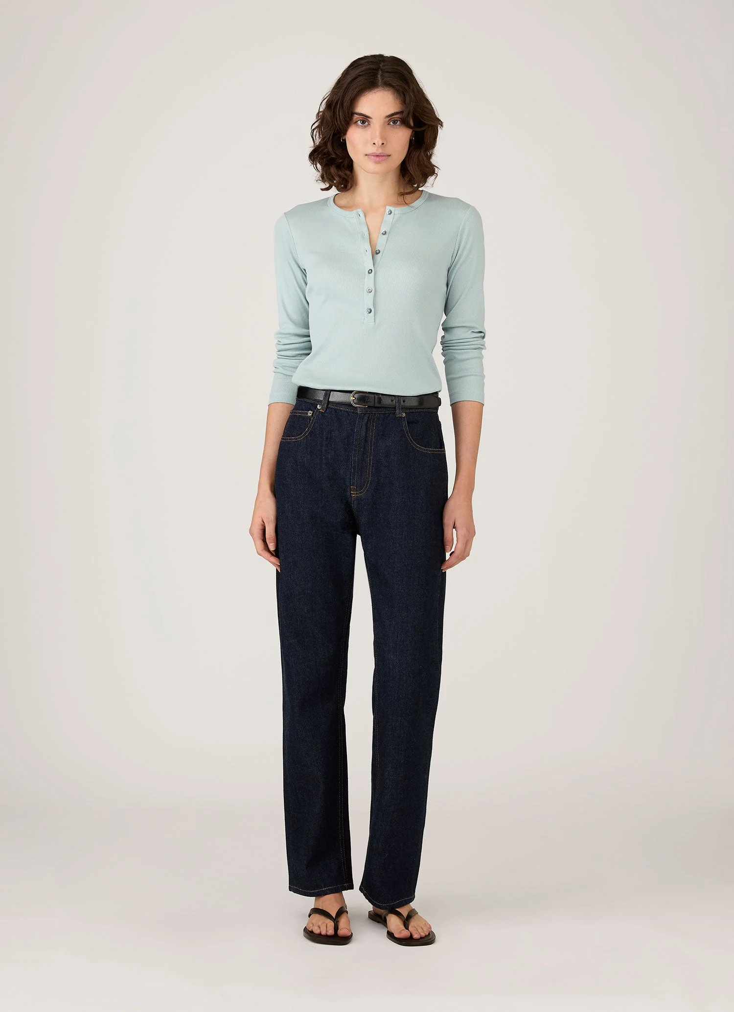 Women's Ribbed Henley in Peppermint - Image 2