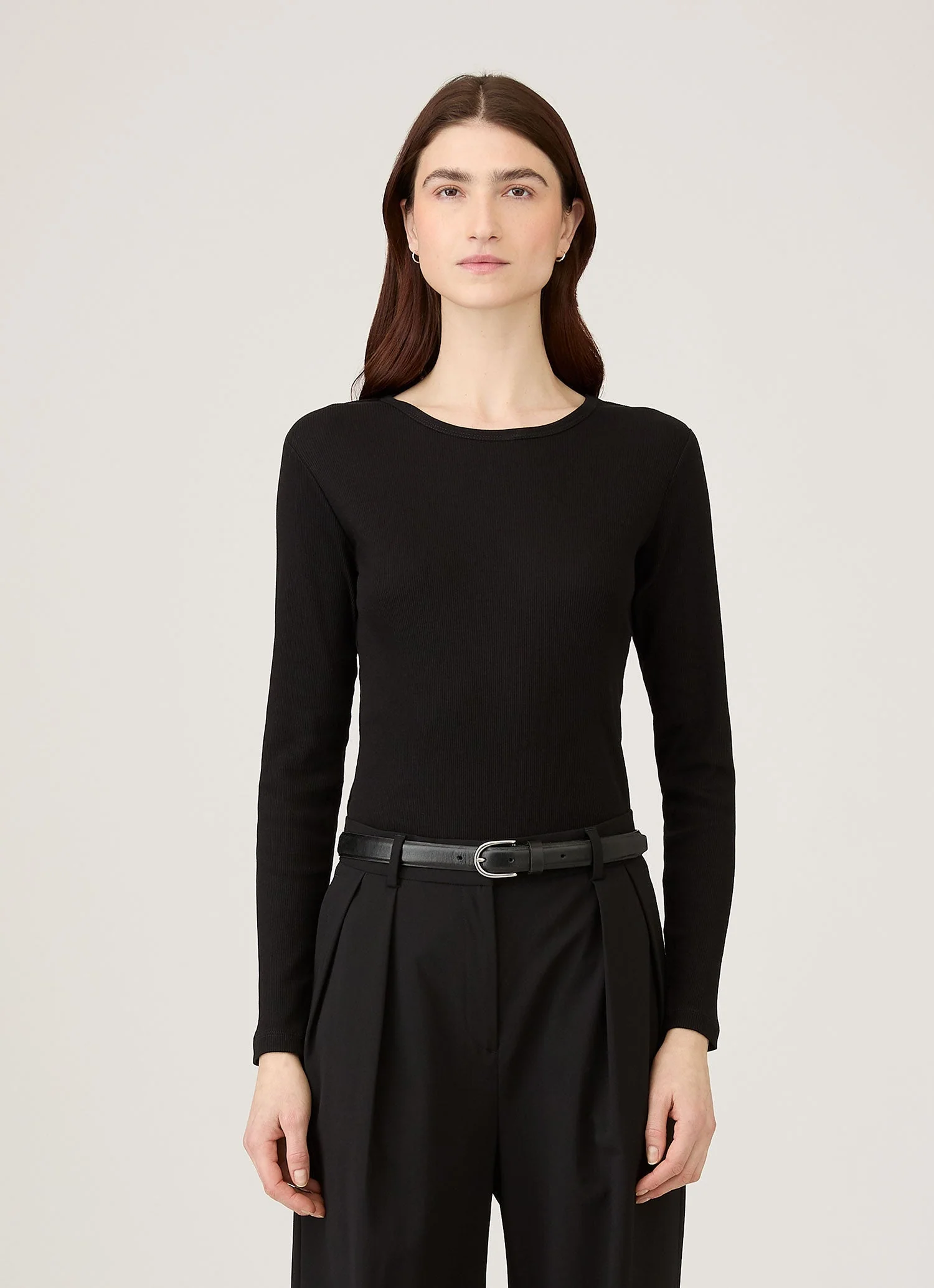 Women's Ribbed Long Sleeve T-shirt in Black