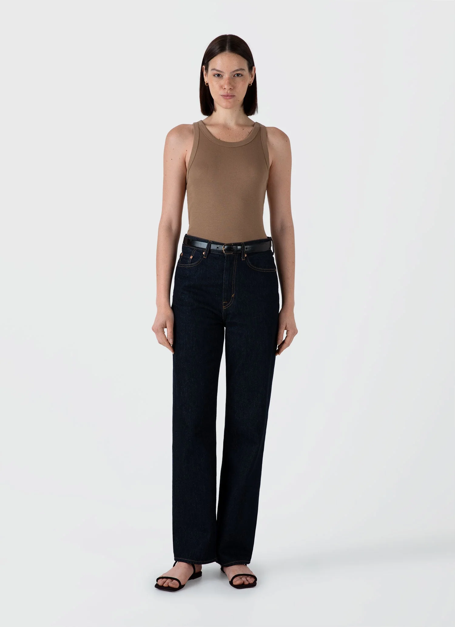 Women's Ribbed Tank Top in Almond - Image 2