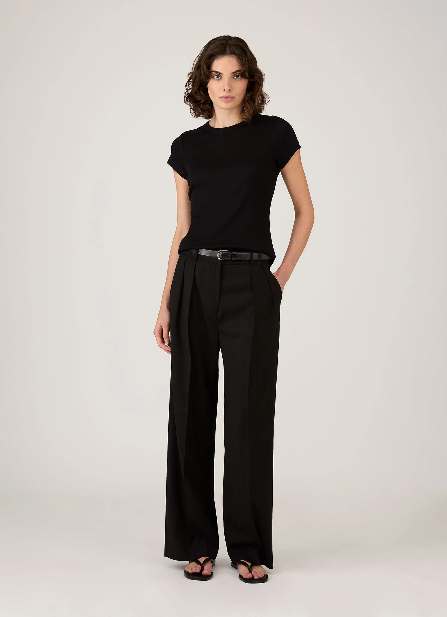 Women's Ribbed T-shirt in Black - Image 2
