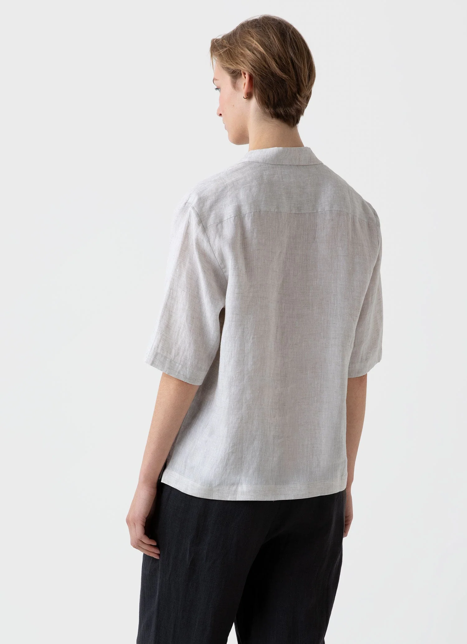 Women's Short Sleeve Linen Shirt in Oatmeal Melange - Image 4