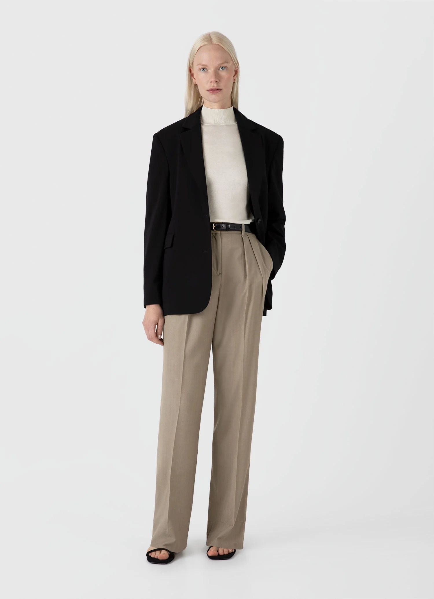 Women's Mulberry Silk Mock Neck Top in Ecru - Image 2