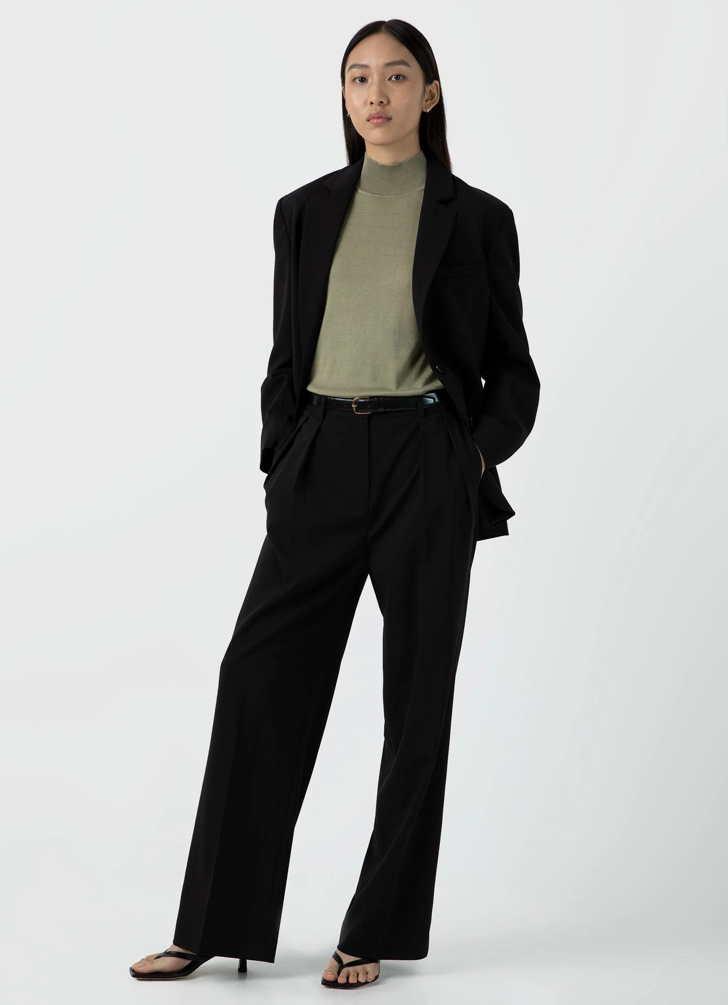 Women's Mulberry Silk Mock Neck Top in Pale Khaki - Image 2