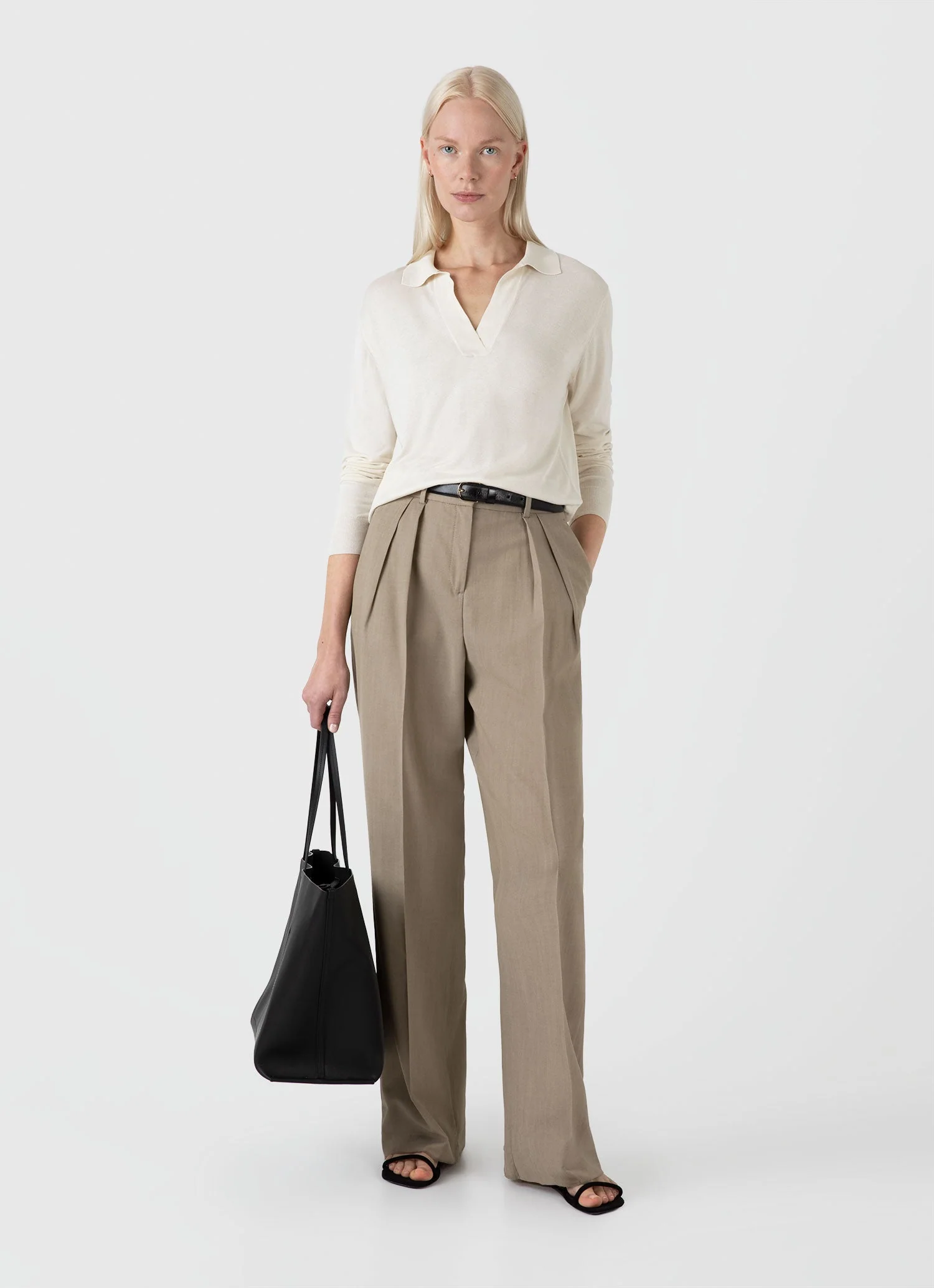 Women's Mulberry Silk Polo in Ecru - Image 2