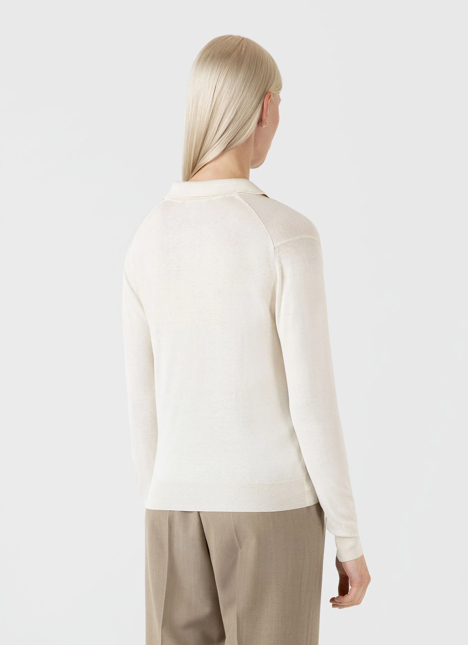 Women's Mulberry Silk Polo in Ecru - Image 3