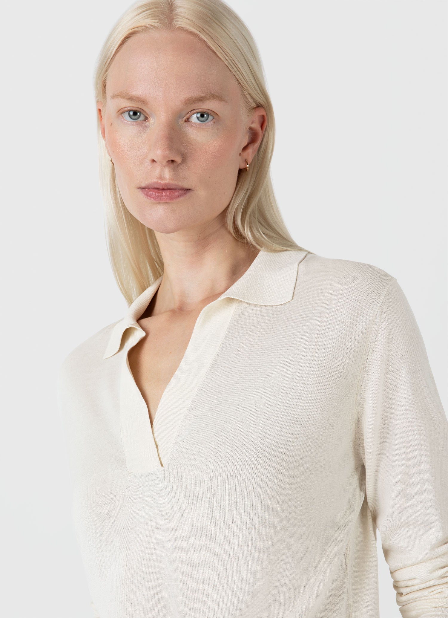 Women's Mulberry Silk Polo in Ecru - Image 4
