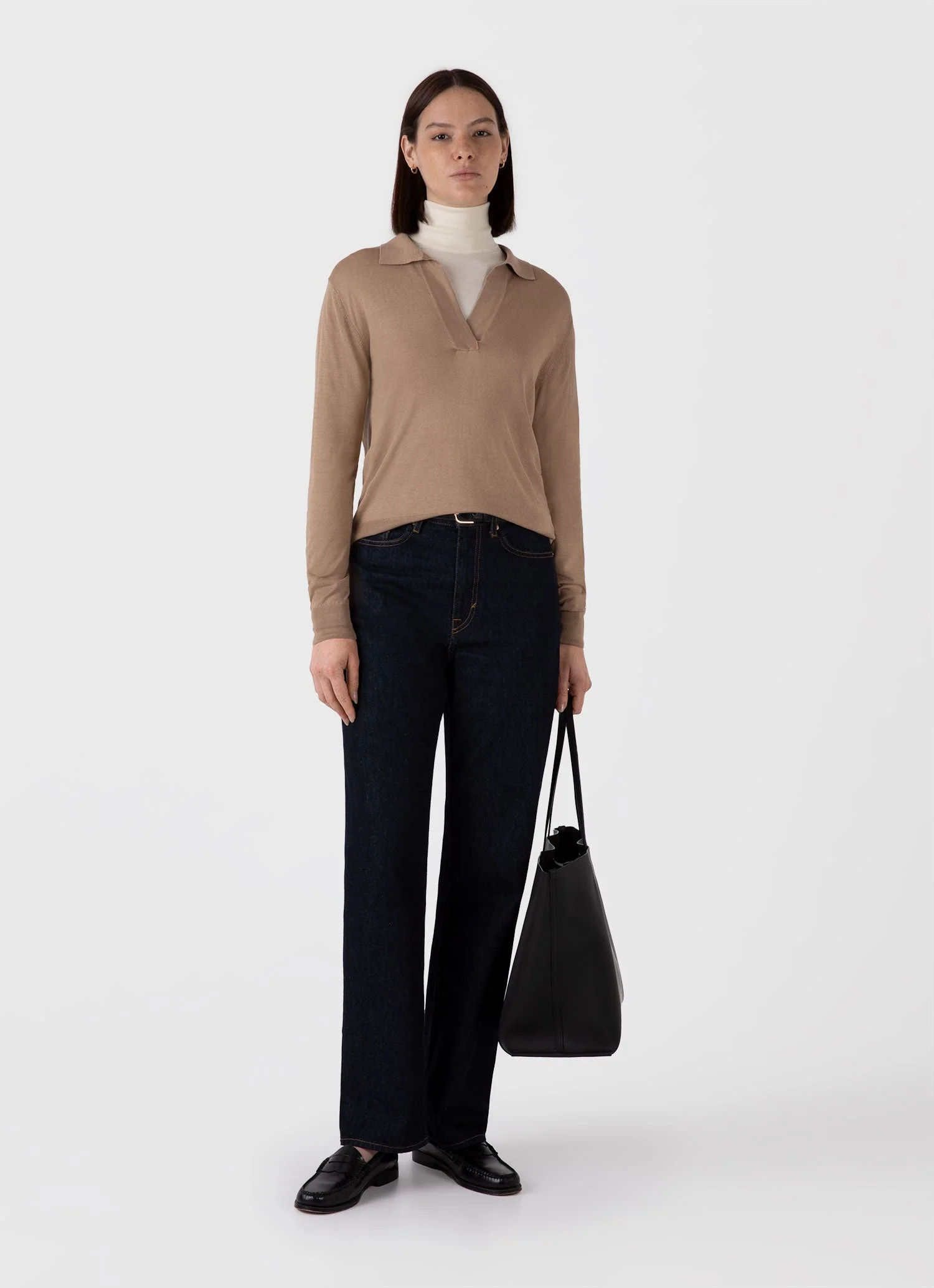 Women's Mulberry Silk Polo in Oat - Image 2