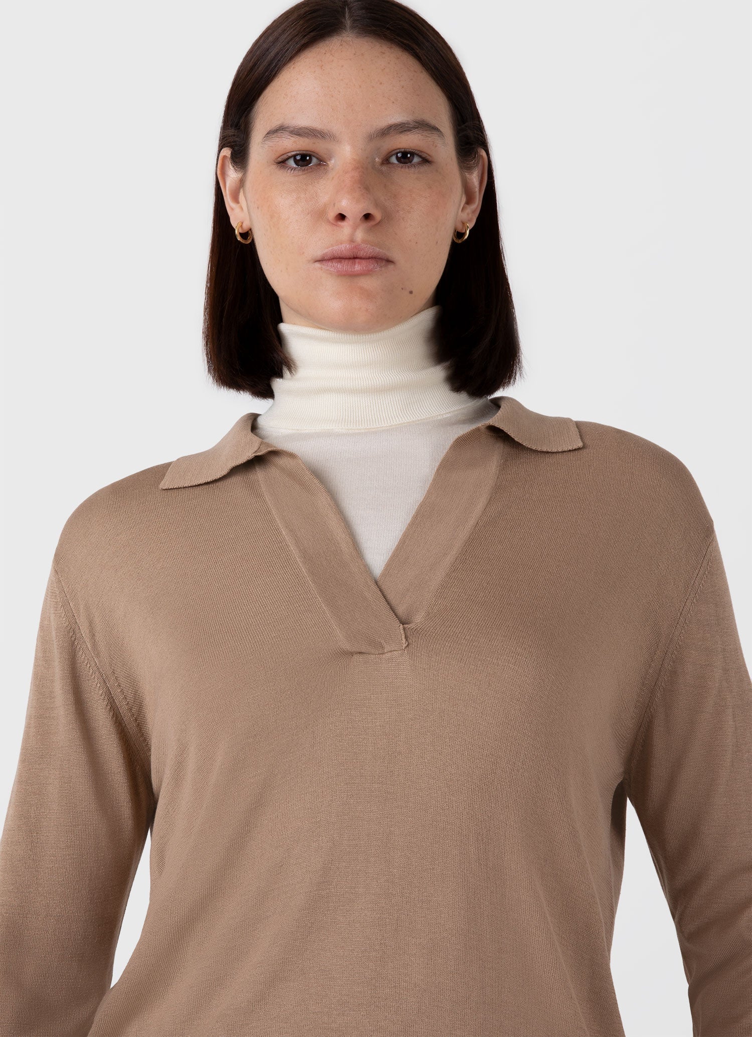 Women's Mulberry Silk Polo in Oat - Image 4
