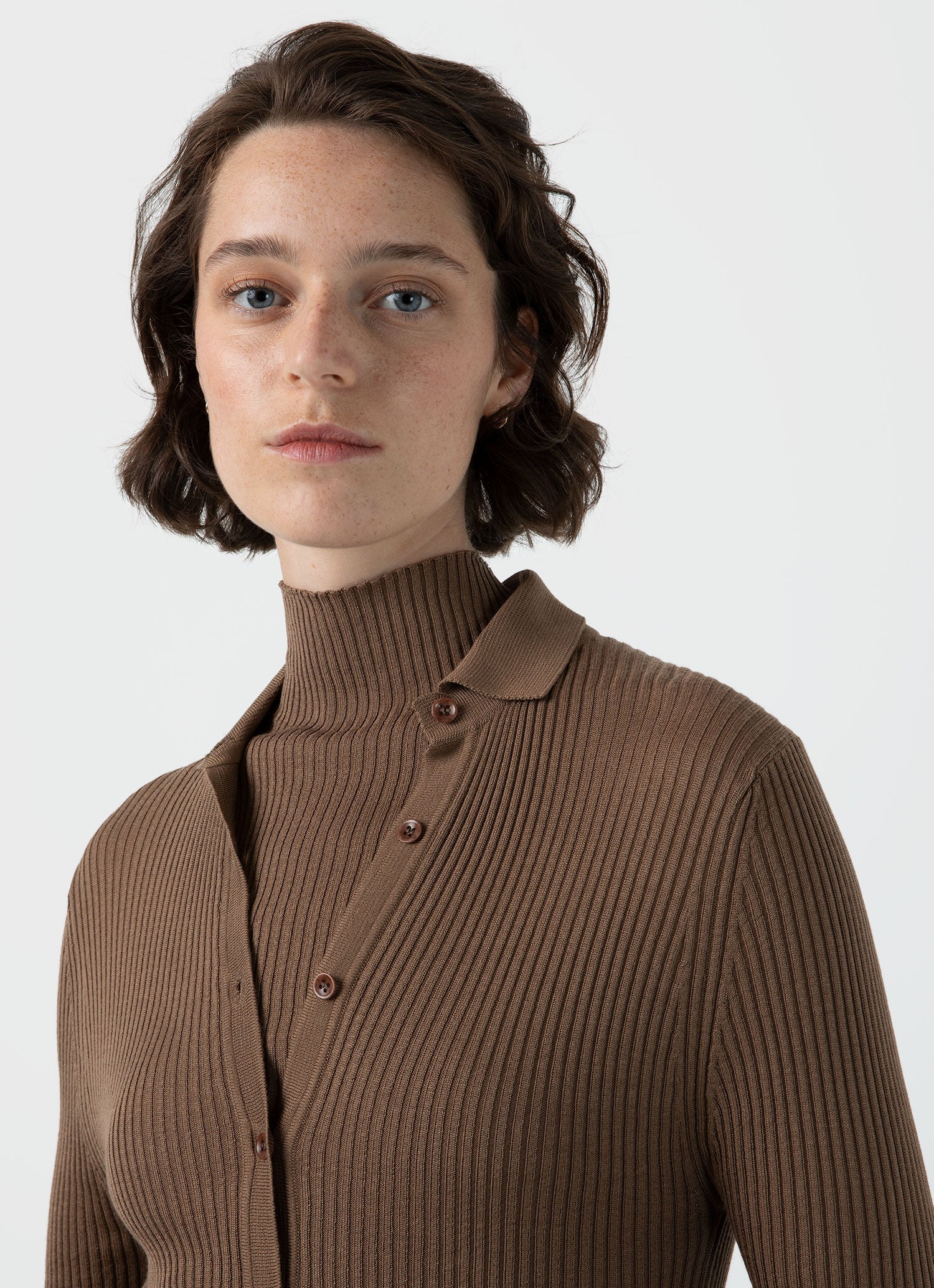 Women's Mulberry Silk Rib Cardigan in Dark Sand - Image 2