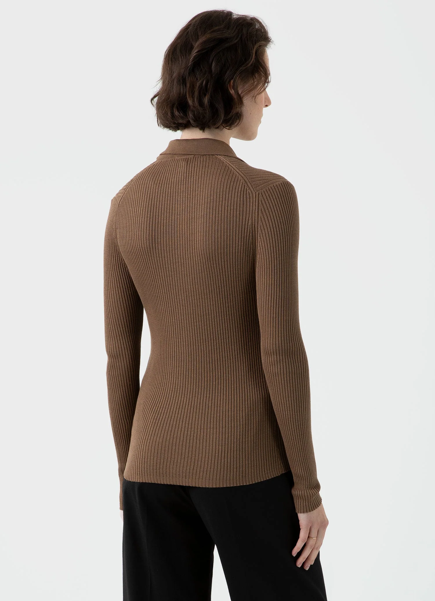 Women's Mulberry Silk Rib Cardigan in Dark Sand - Image 4