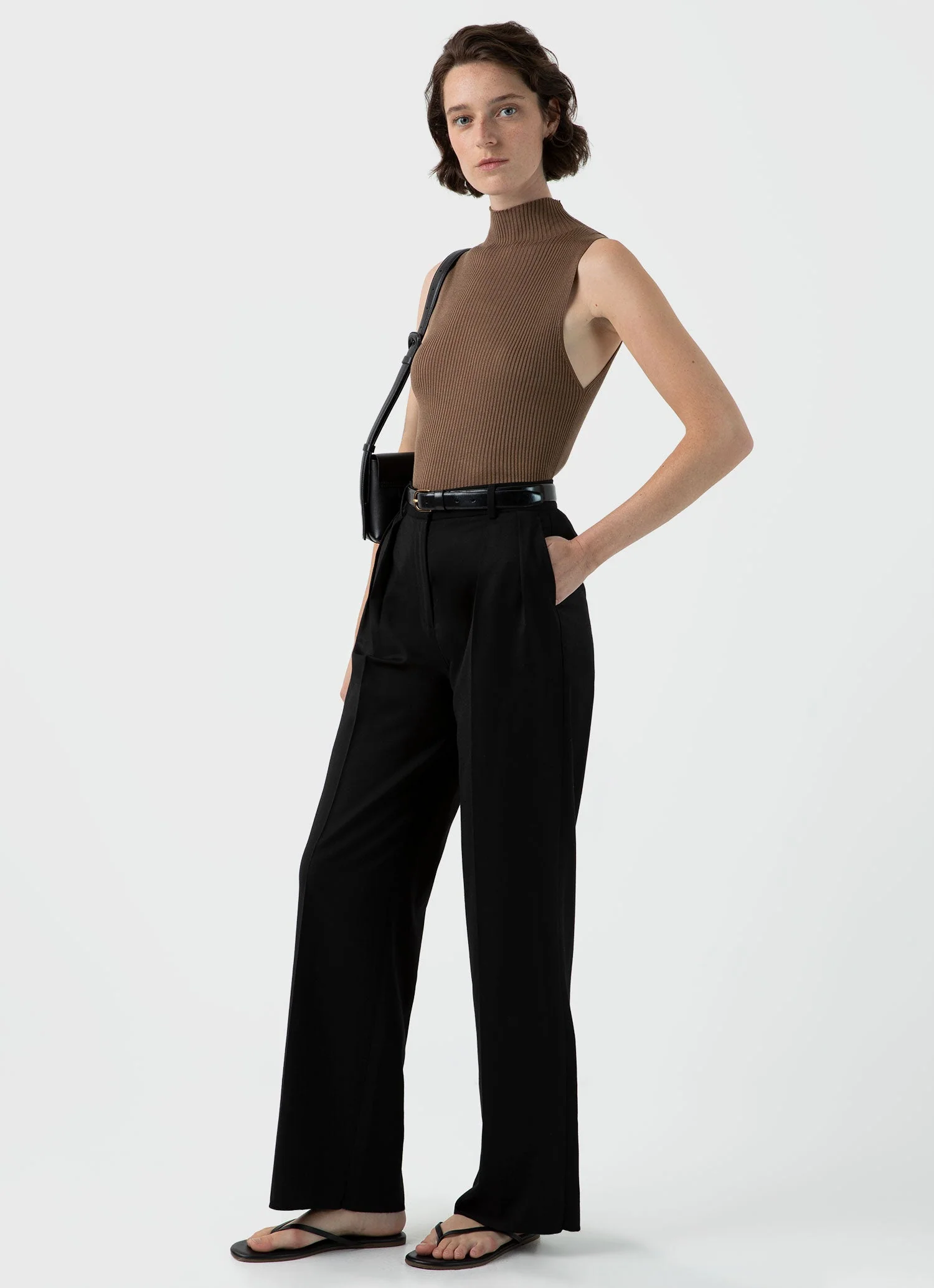 Women's Mulberry Silk Rib Vest Jumper in Dark Sand - Image 3