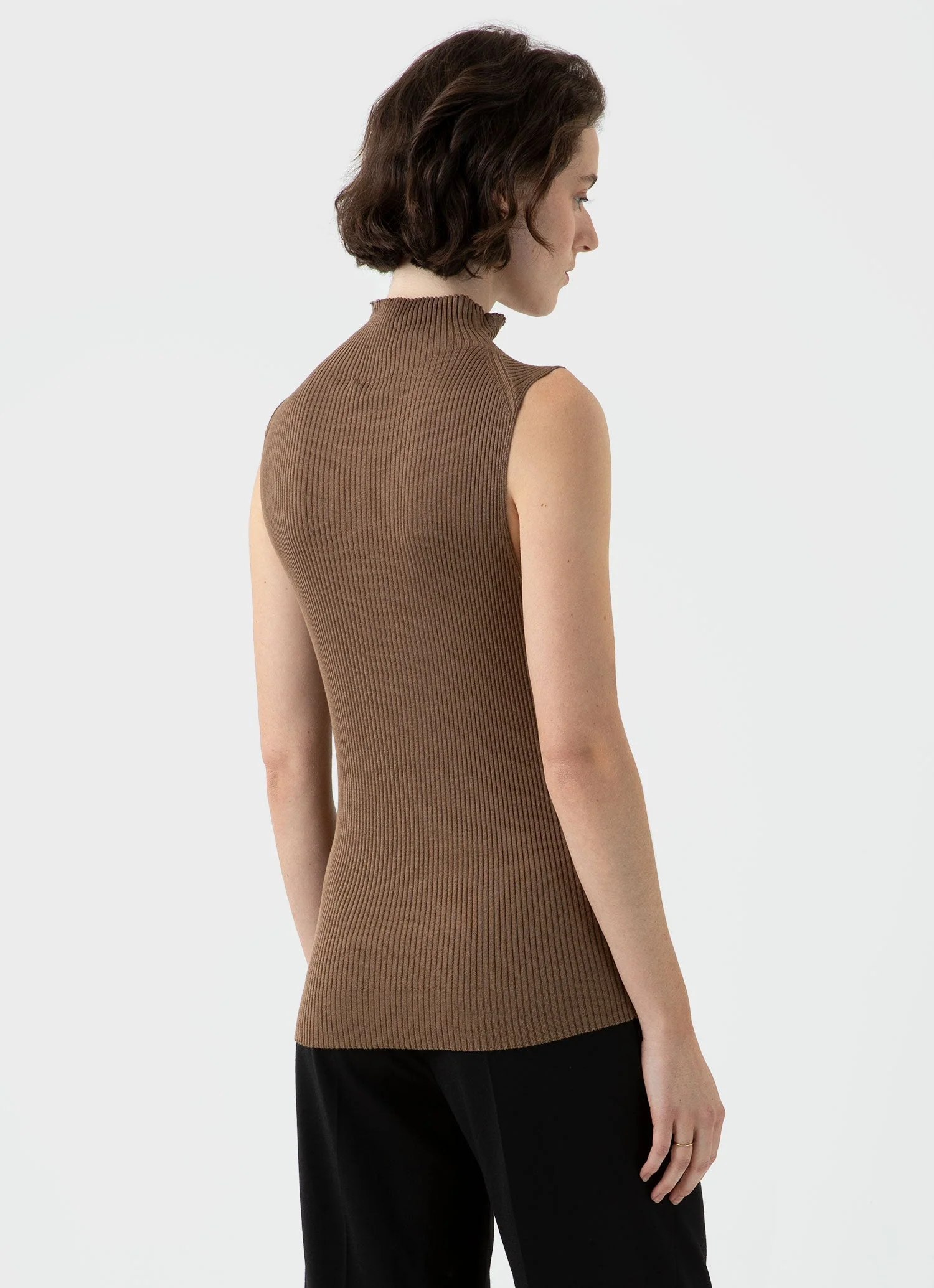 Women's Mulberry Silk Rib Vest Jumper in Dark Sand - Image 4