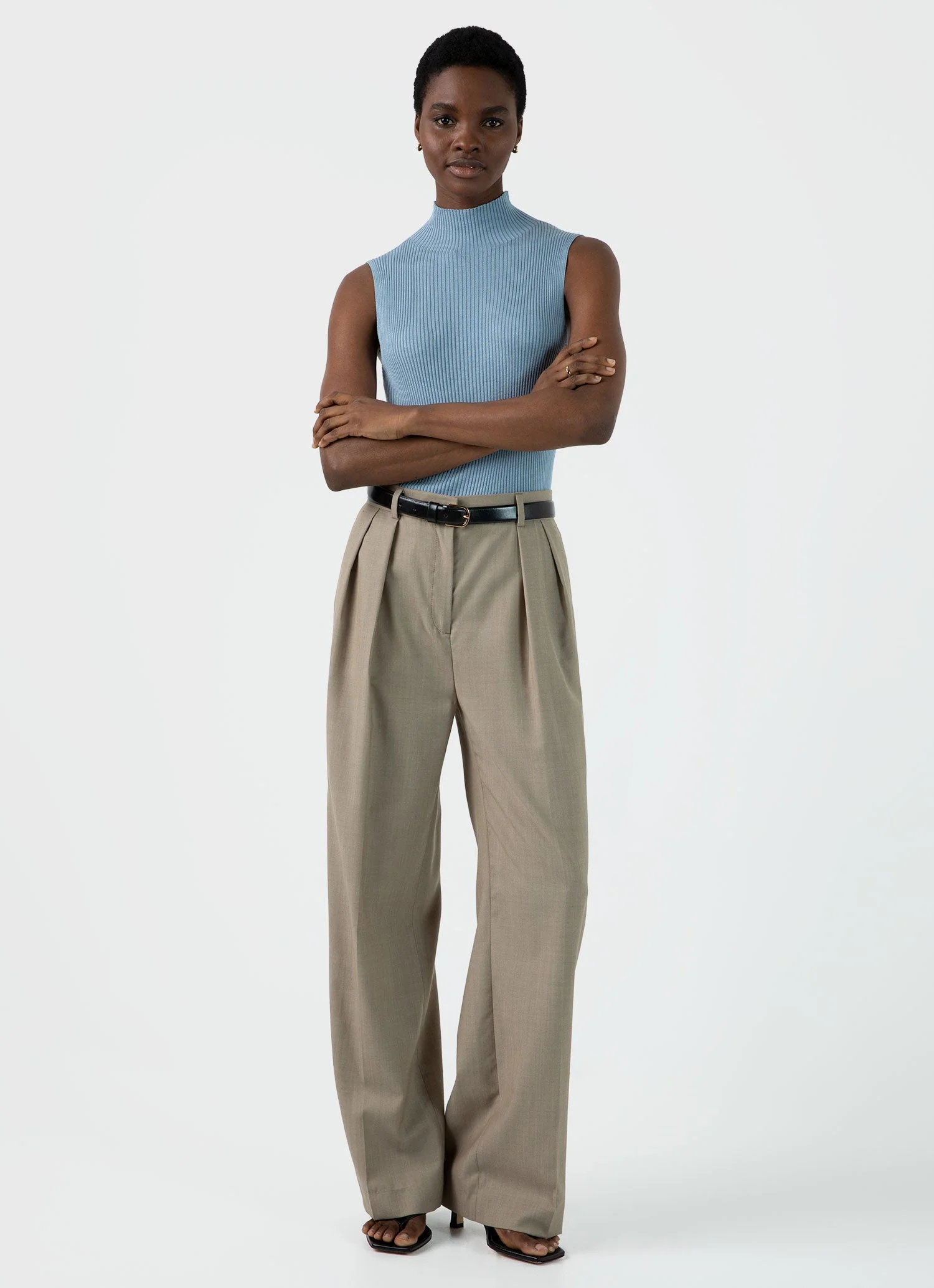 Women's Mulberry Silk Rib Vest Jumper in Light Blue - Image 2