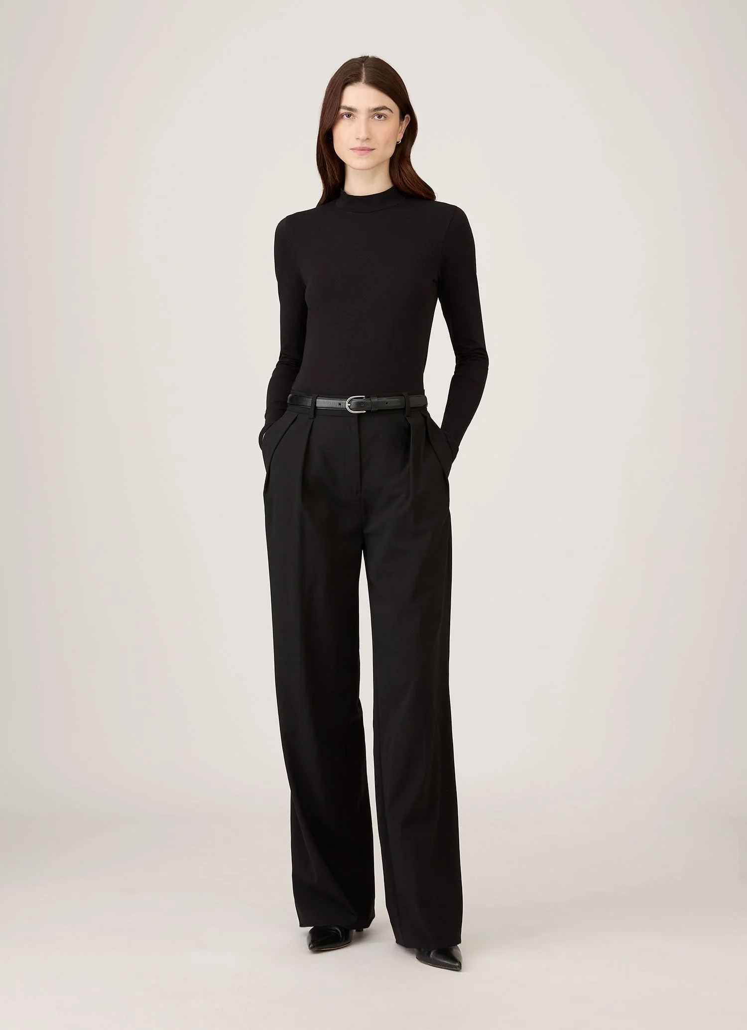 Women's Stretch Cotton Mock Neck Top in Black - Image 2