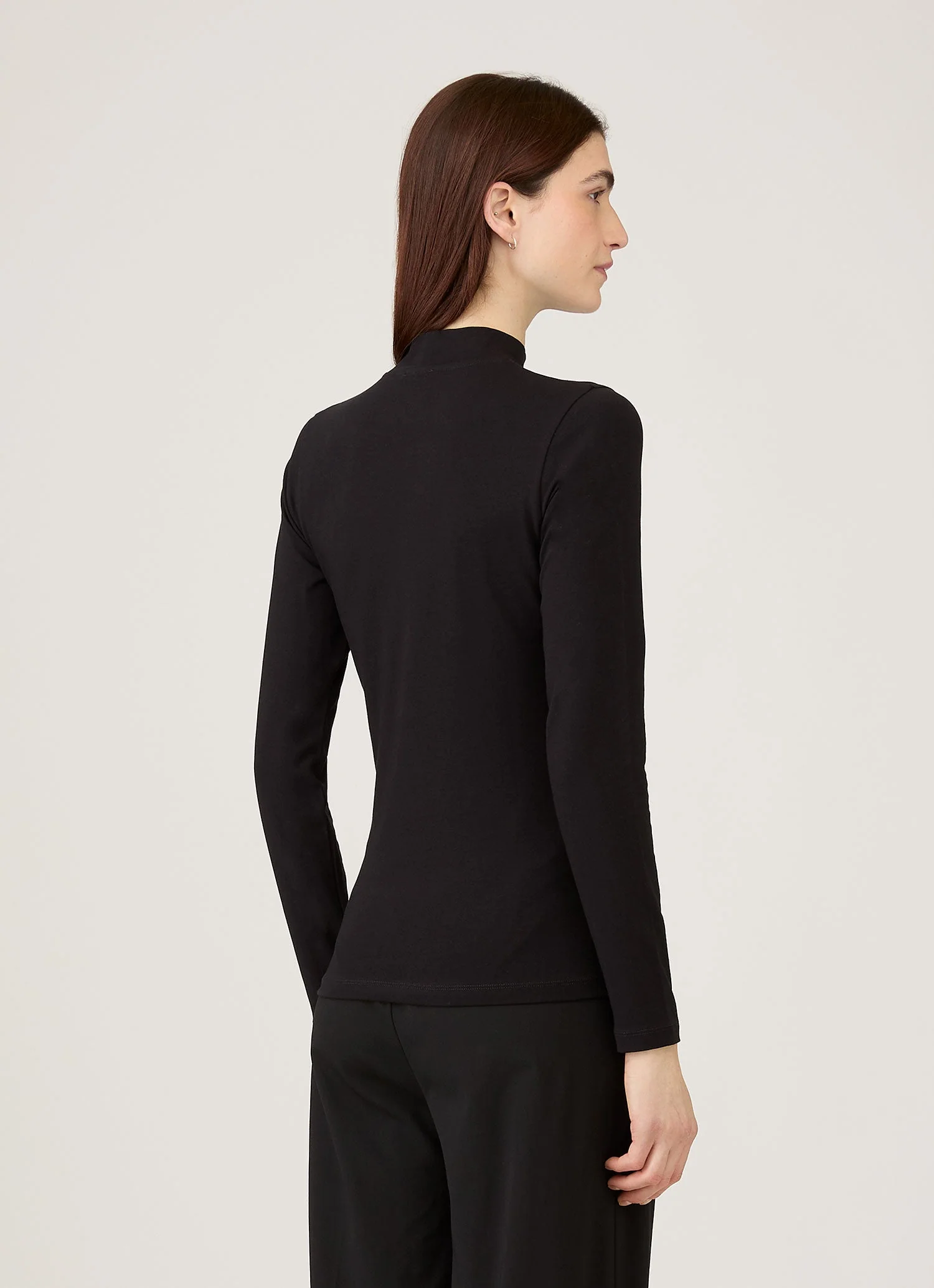 Women's Stretch Cotton Mock Neck Top in Black - Image 3