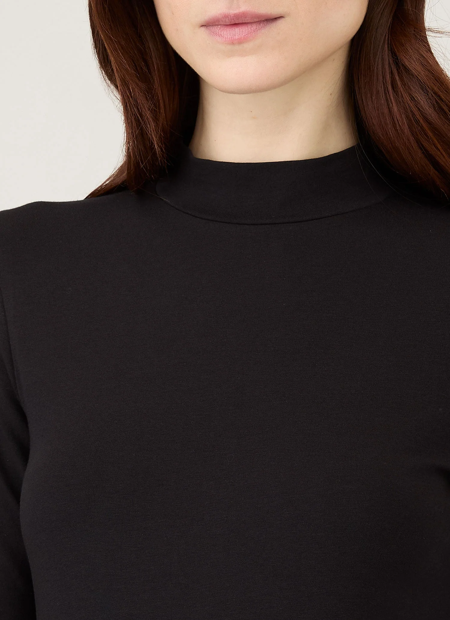 Women's Stretch Cotton Mock Neck Top in Black - Image 4