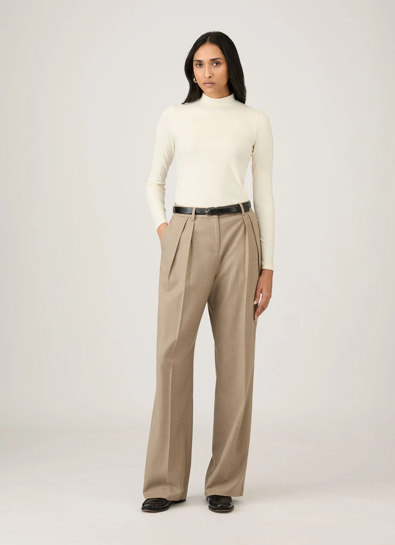 Women's Stretch Cotton Mock Neck Top in Ecru - Image 2