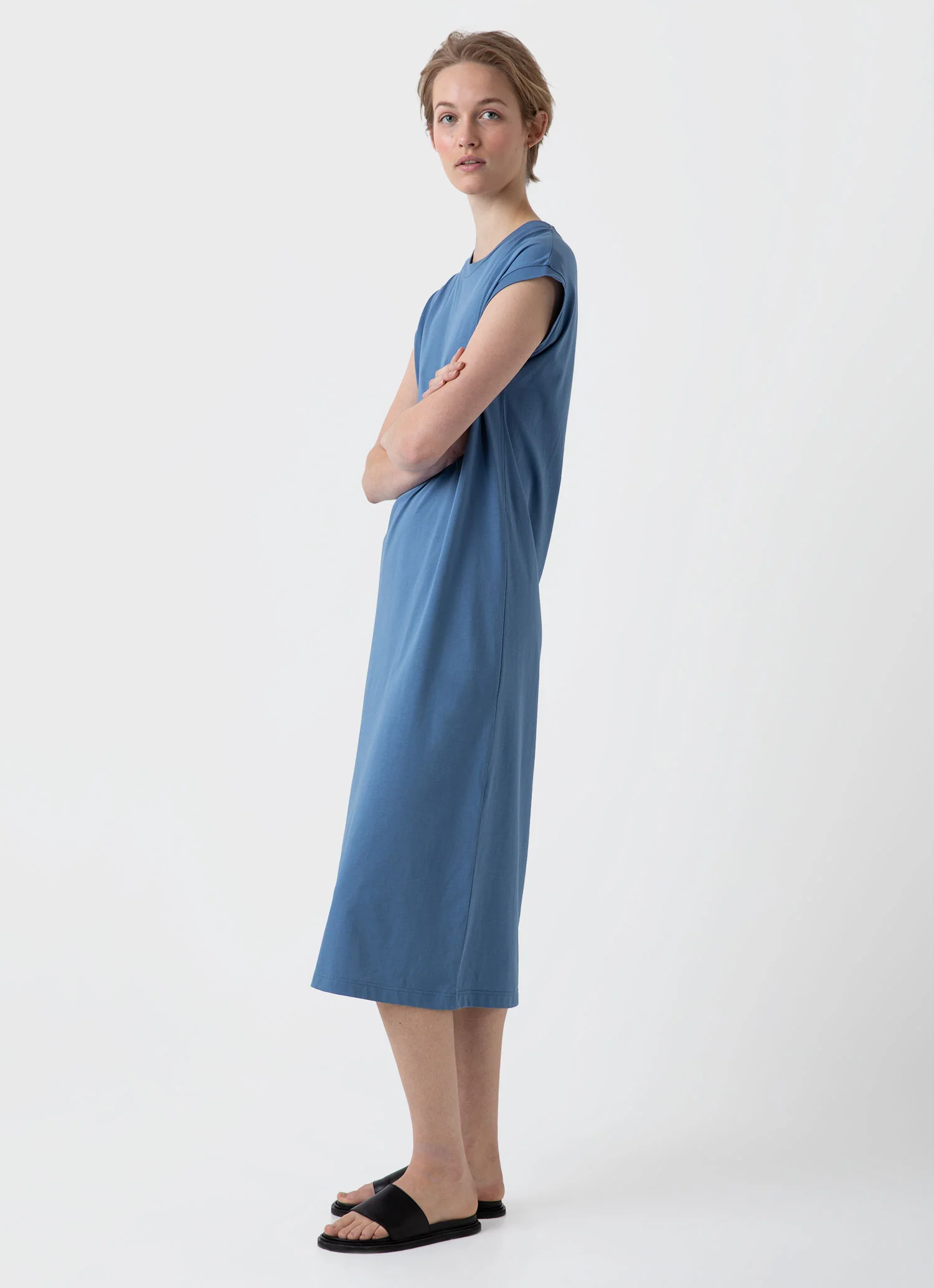 Women's T-shirt Dress in Bluestone - Image 3