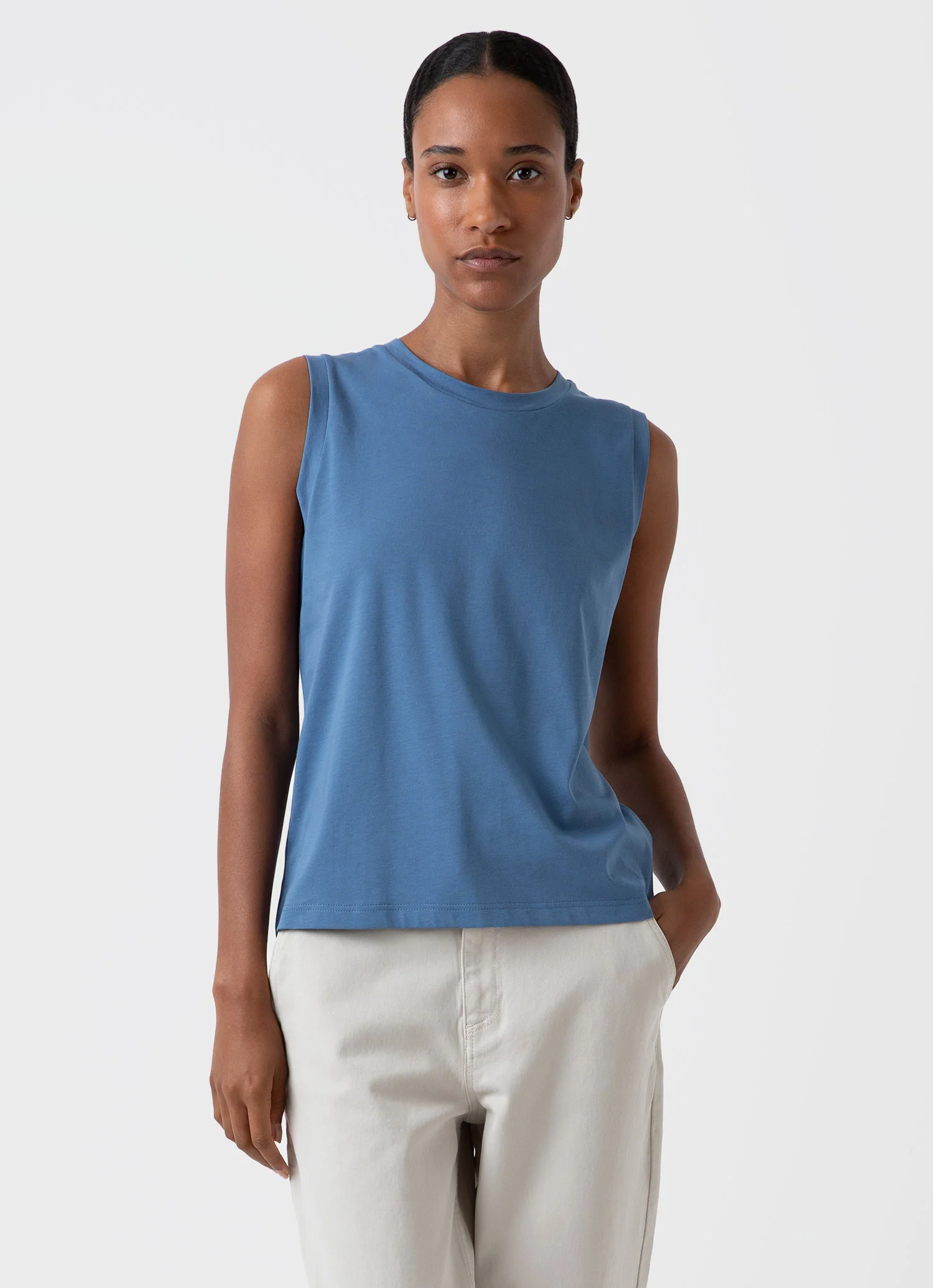 Women's Boy Fit Tank in Bluestone - Image 2