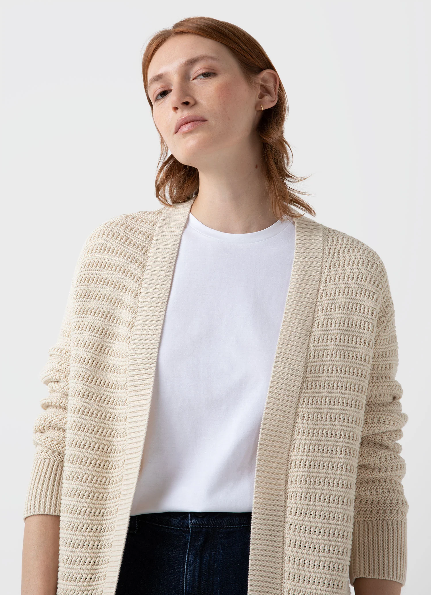 Women's Textured Cardigan in Ecru - Image 3