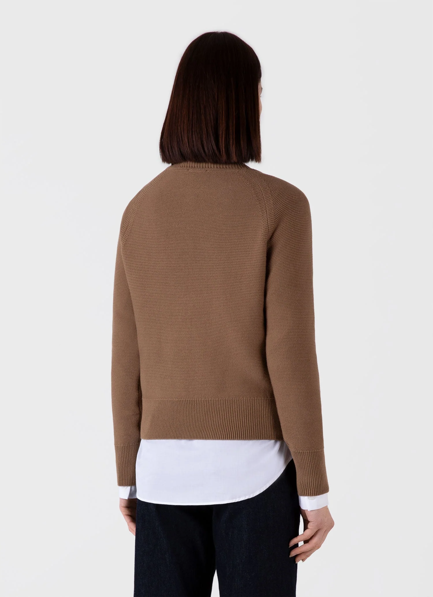 Women's Textured Cotton Jumper in Almond - Image 3