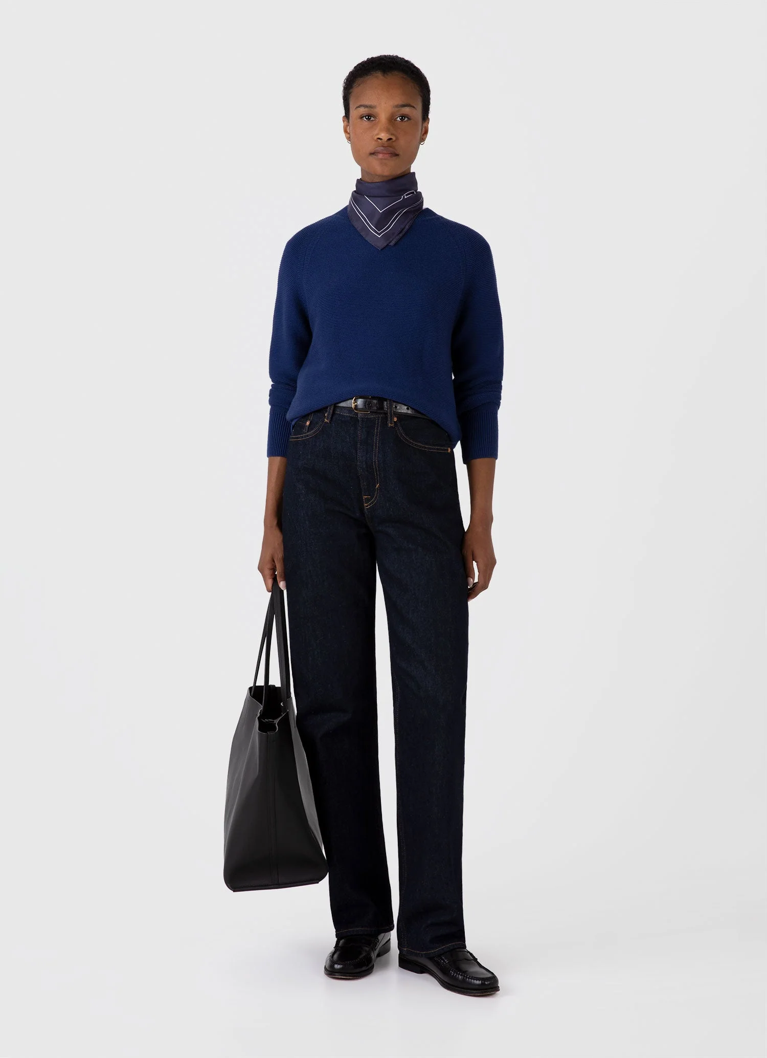 Women's Textured Cotton Jumper in Ink Blue - Image 2