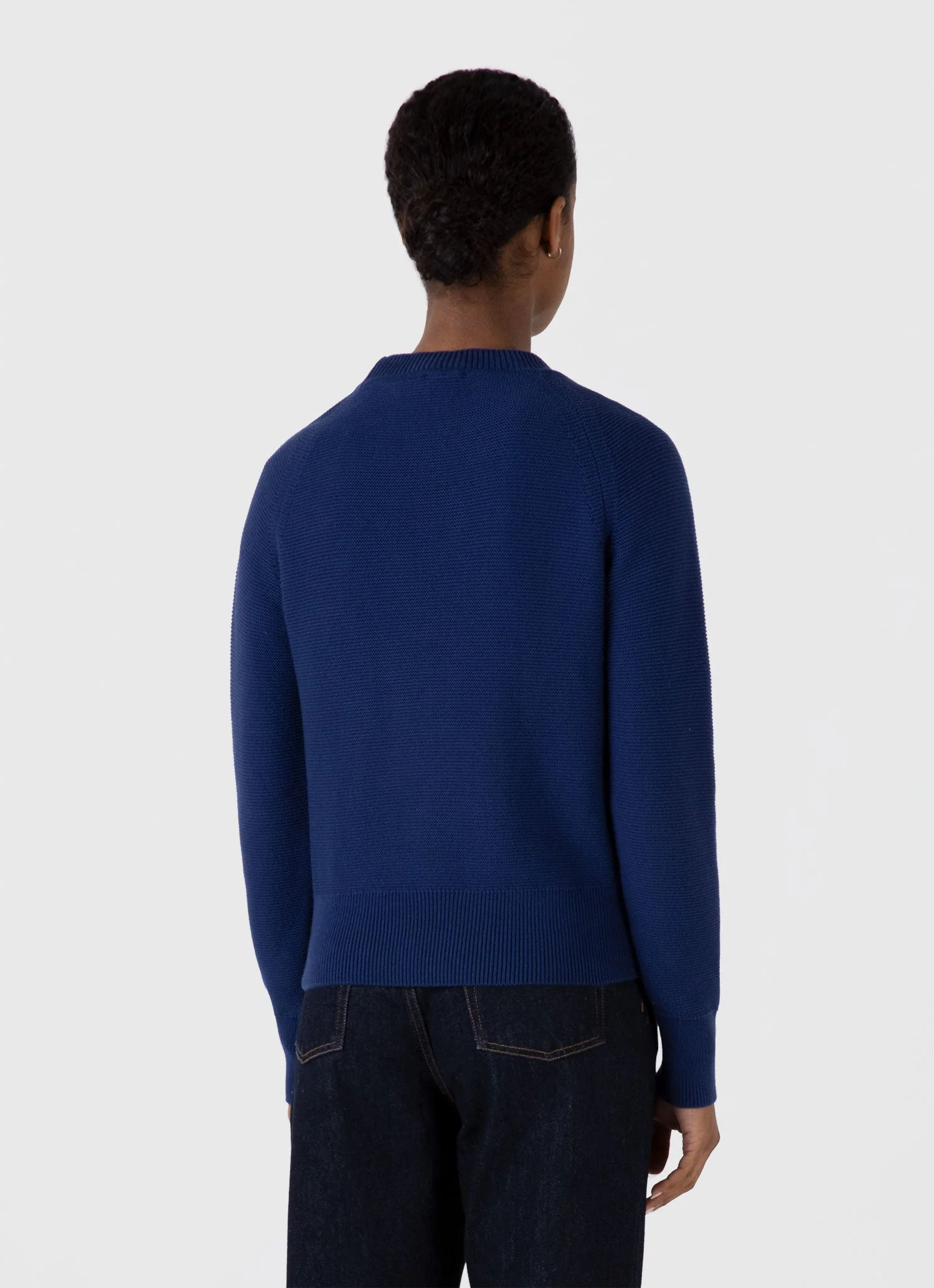 Women's Textured Cotton Jumper in Ink Blue - Image 3