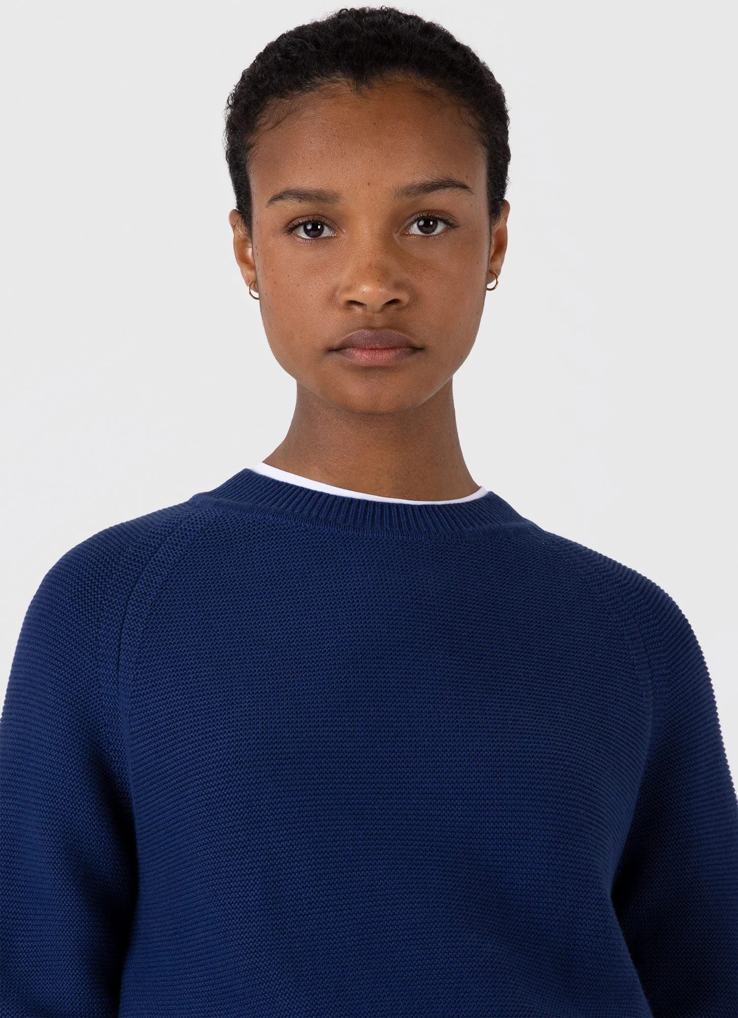 Women's Textured Cotton Jumper in Ink Blue - Image 4