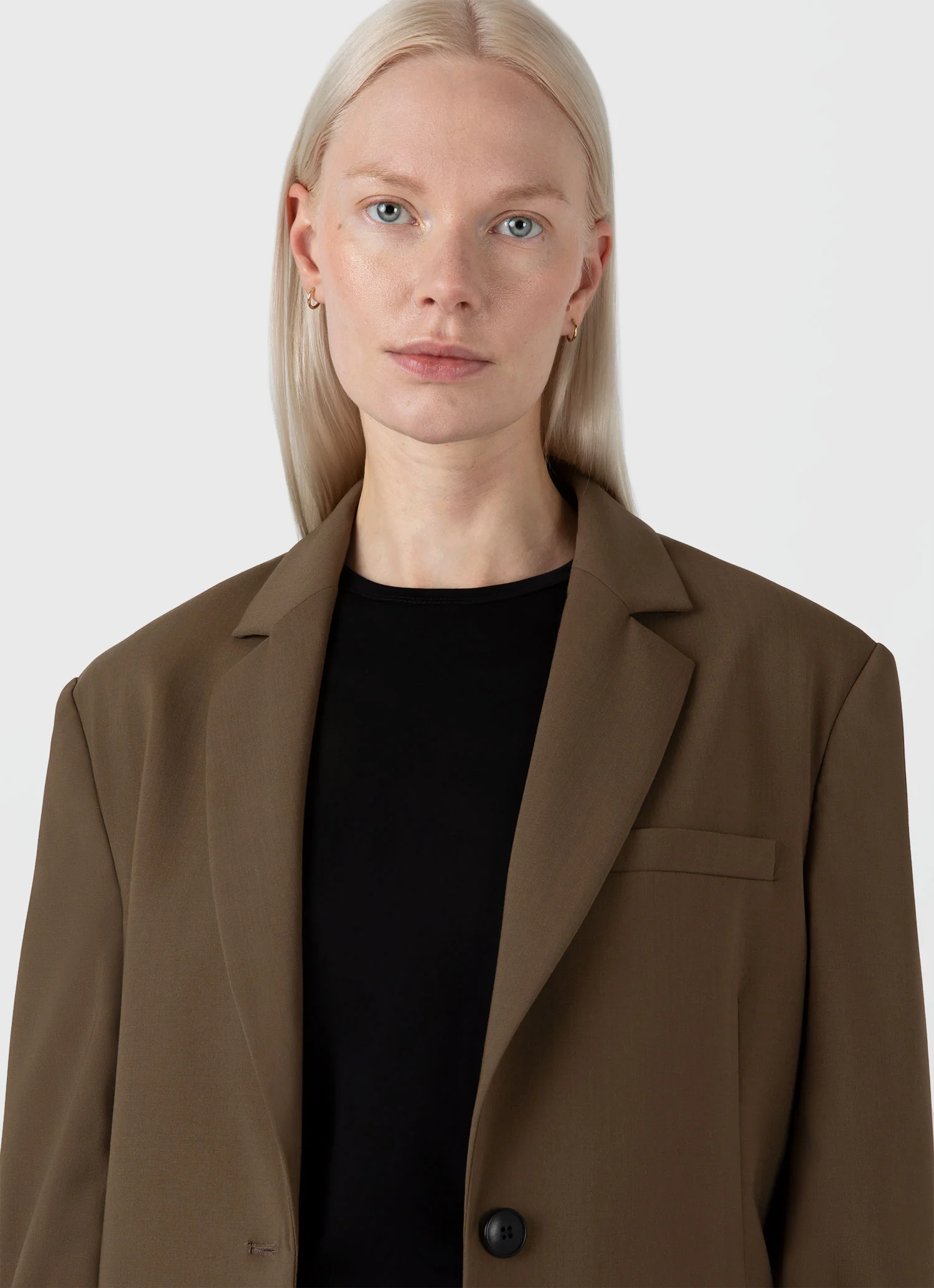 Women's Wool Blazer in Dark Camel - Image 4