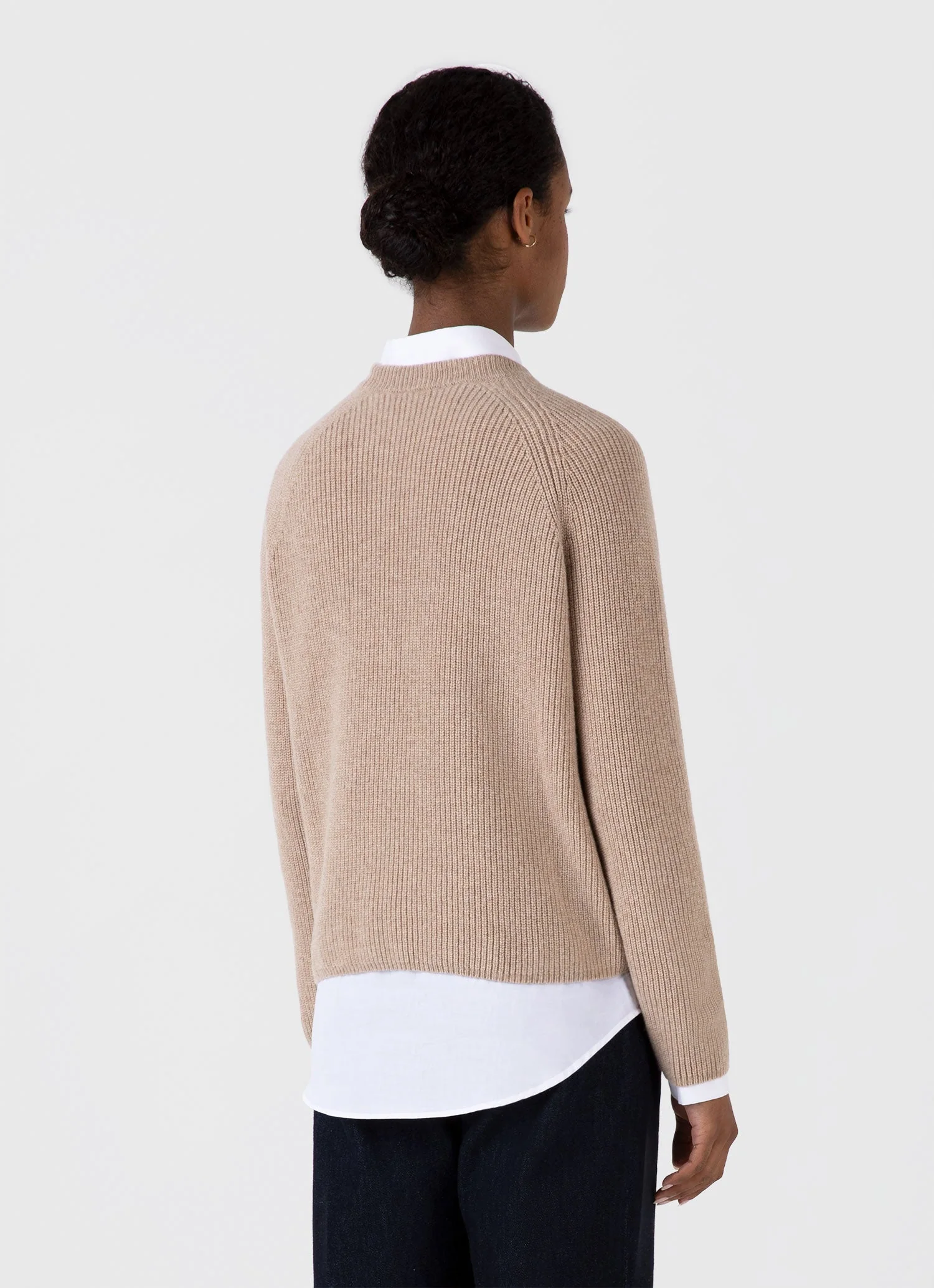 Women's Wool Cashmere Rib Jumper in Oatmeal Melange - Image 3