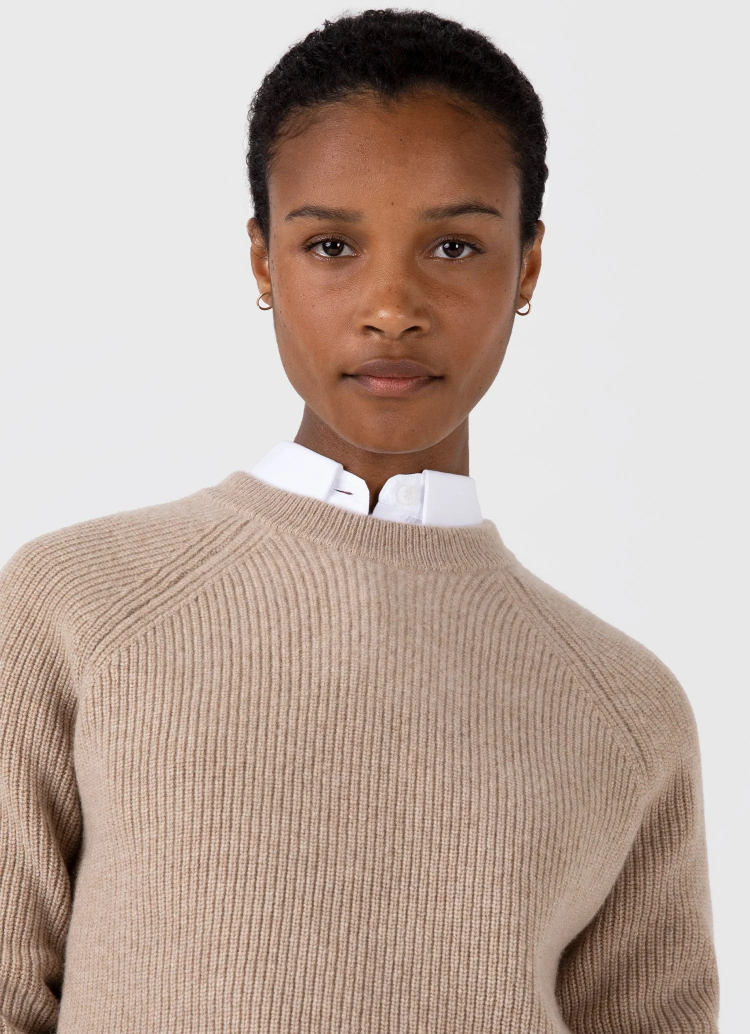 Women's Wool Cashmere Rib Jumper in Oatmeal Melange - Image 4